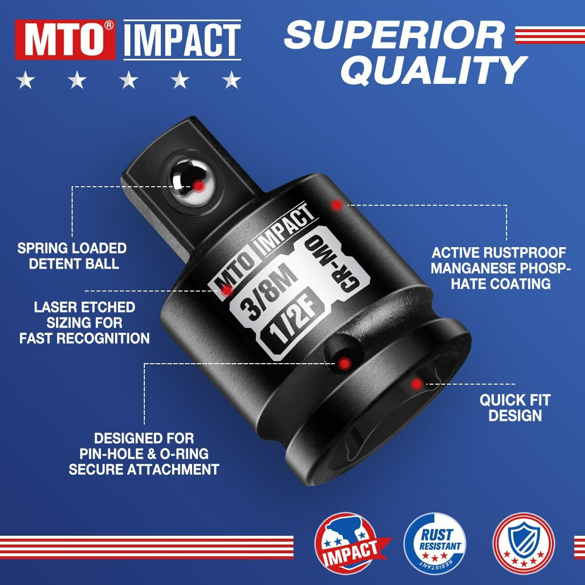 Mto 2-Piece Impact Socket Adapter And Reducer Set  1/2"" Female To 3/8"" Male Reducer  3/8  Female To 1/2  Male Adapter  Chrome Molybdenum Alloy Steel