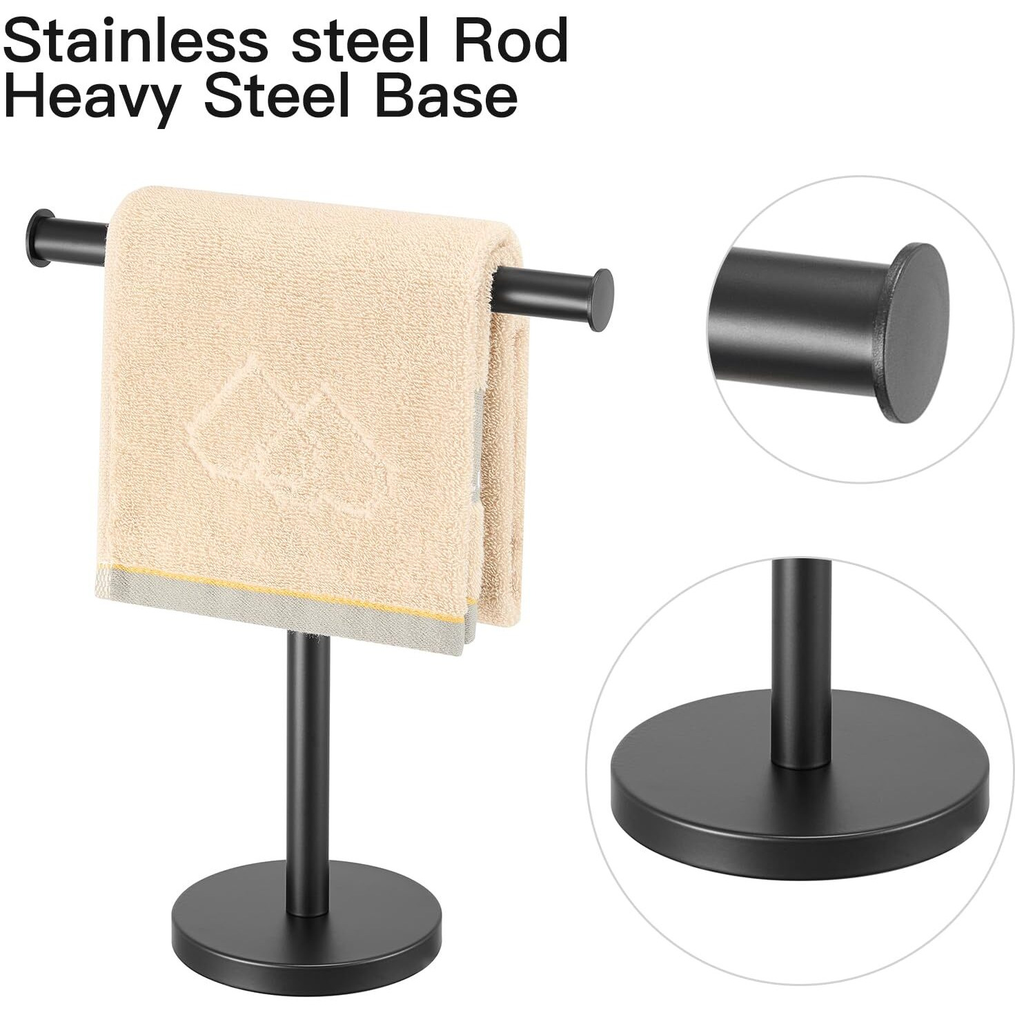 Zitalupy T-Shape Bath Hand Towel Holder Standing  Sus304 Stainless Steel Matte Black T-Shape Towel Bar Rack Stand With Heavy Base  Tower Bar For Bathroom Kitchen & Countertop