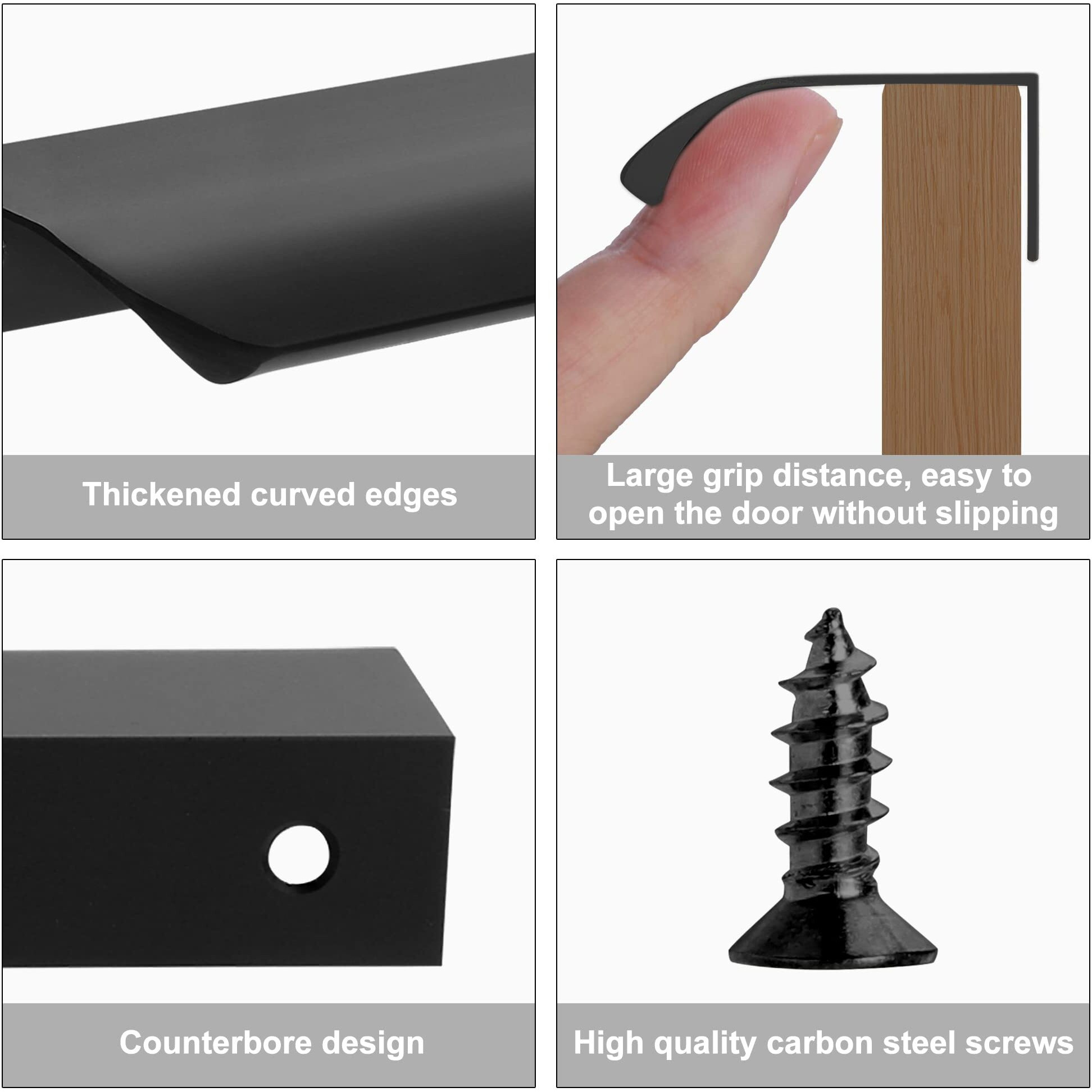 Malimali 5 Pack Black Finger Edge Pulls For Cabinets 6"" Drawer Pulls Kitchen Cabinet Handles Modern Aluminum Concealed Tab Pulls For Closet Door  Matte Black