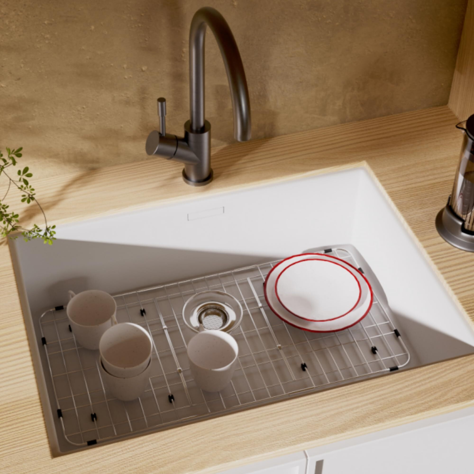 Sink Protector For Kitchen Sink Metal Sink Rack 28-7/8"" X 14-3/8"" Corner Radius 4/5"" Stainless Steel Sink Grate With Rear Drain Hole For Single Bowl Sink Grid For Bottom Of Sink With Strainer 1 Pack