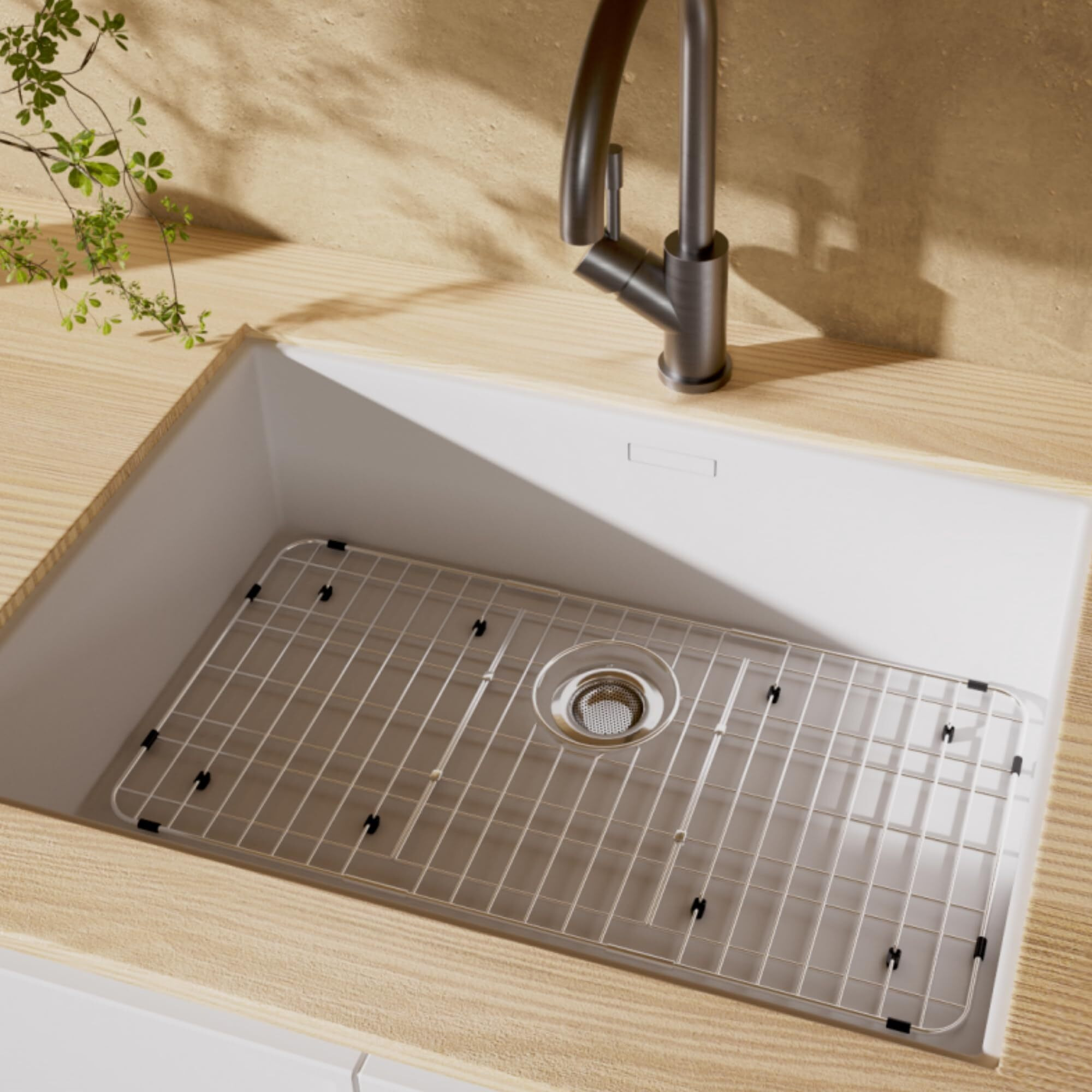 Sink Protector For Kitchen Sink Metal Sink Rack 28-7/8"" X 14-3/8"" Corner Radius 4/5"" Stainless Steel Sink Grate With Rear Drain Hole For Single Bowl Sink Grid For Bottom Of Sink With Strainer 1 Pack