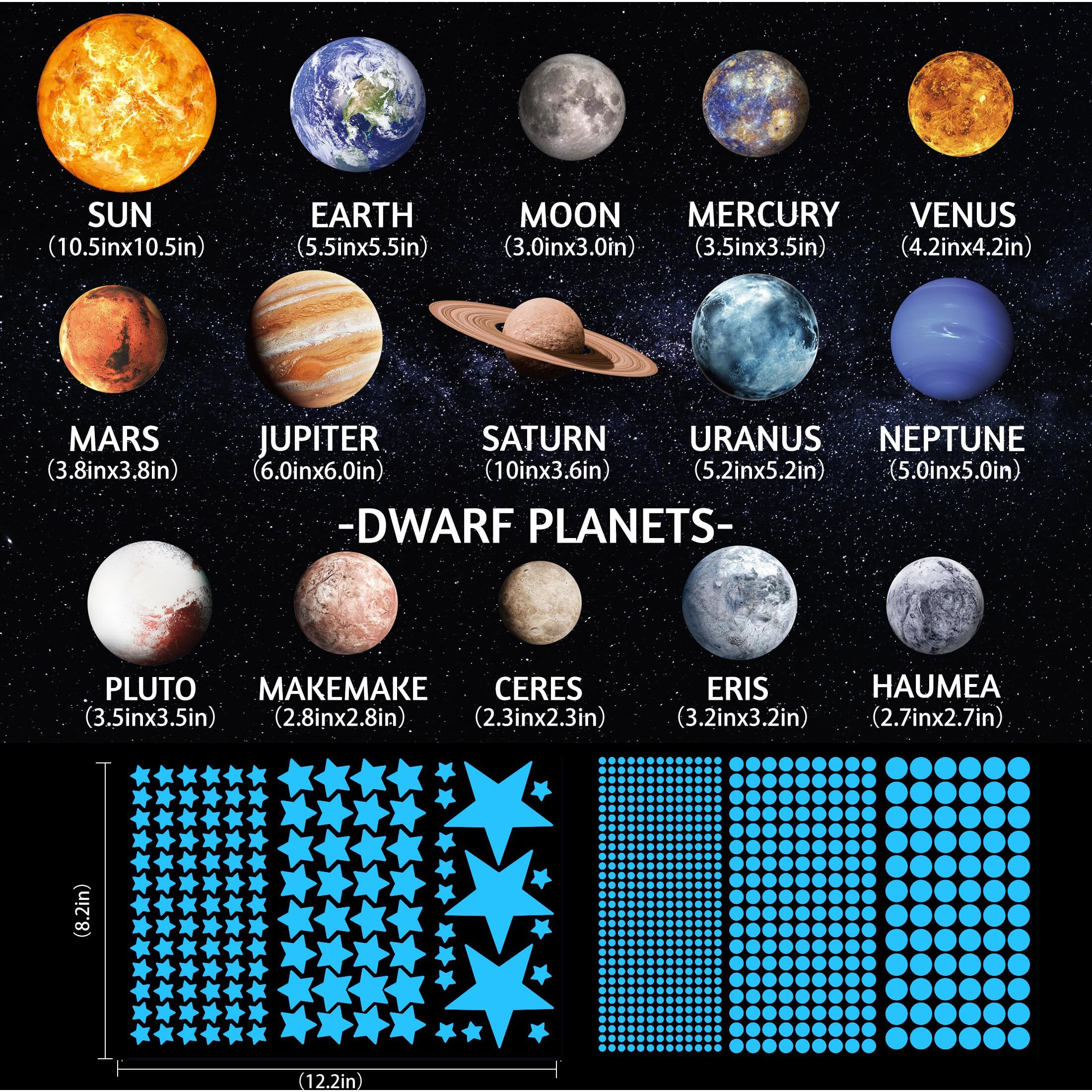 Solar System Wall Decals Glow In The Dark Stars 780 Pcs  Glowing Planets Stickers For Ceiling  Nursery Wall Stickers For Bedroom  Kids Room Decorations (Blue)