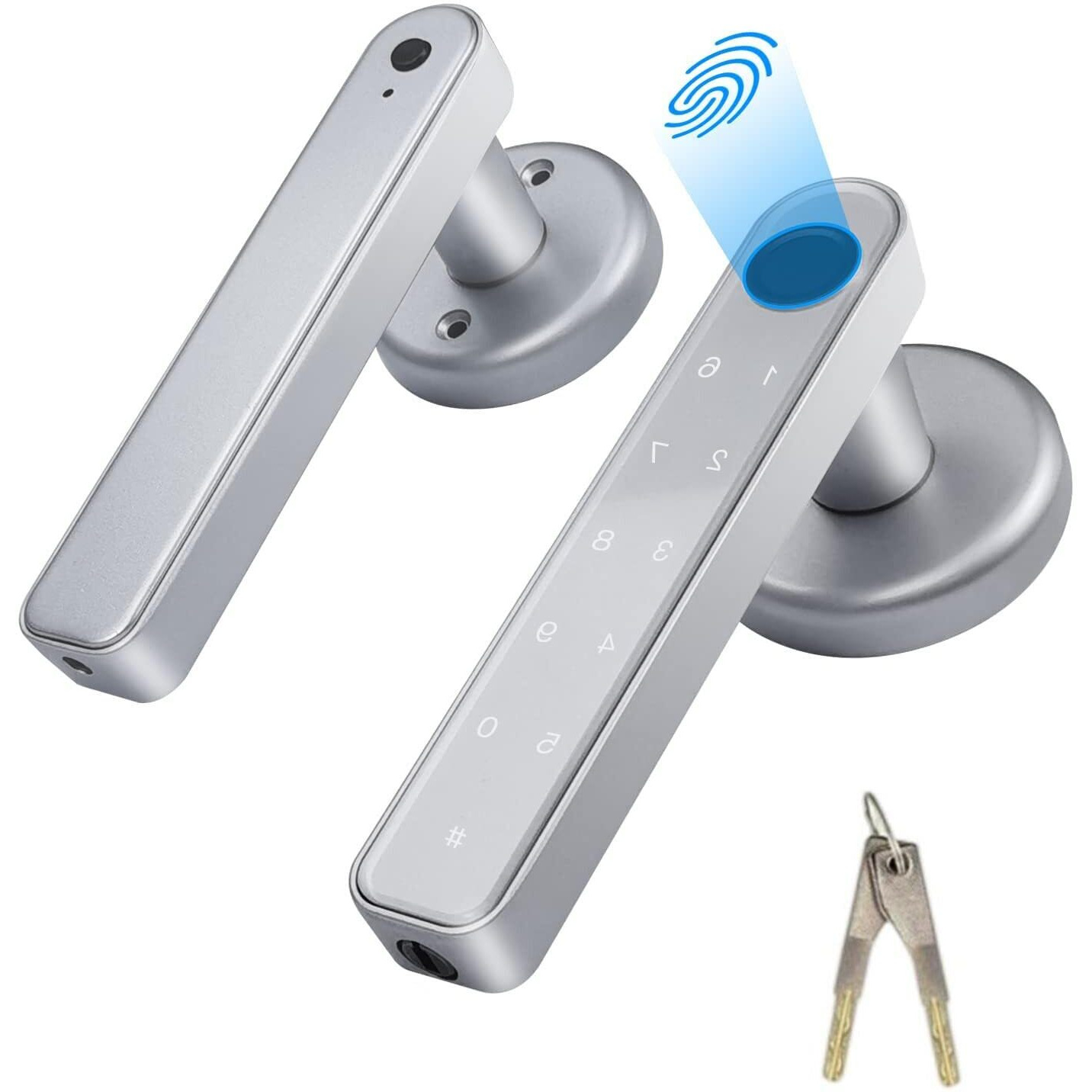 Fingerprint Door Lock Touchscreen Smart Biometric Door Lock Keyless Entry Front Door Knob With 50 Fingerprints  100 Codes Keypad Suitable For Home Hotel Office Indoor Door Silver