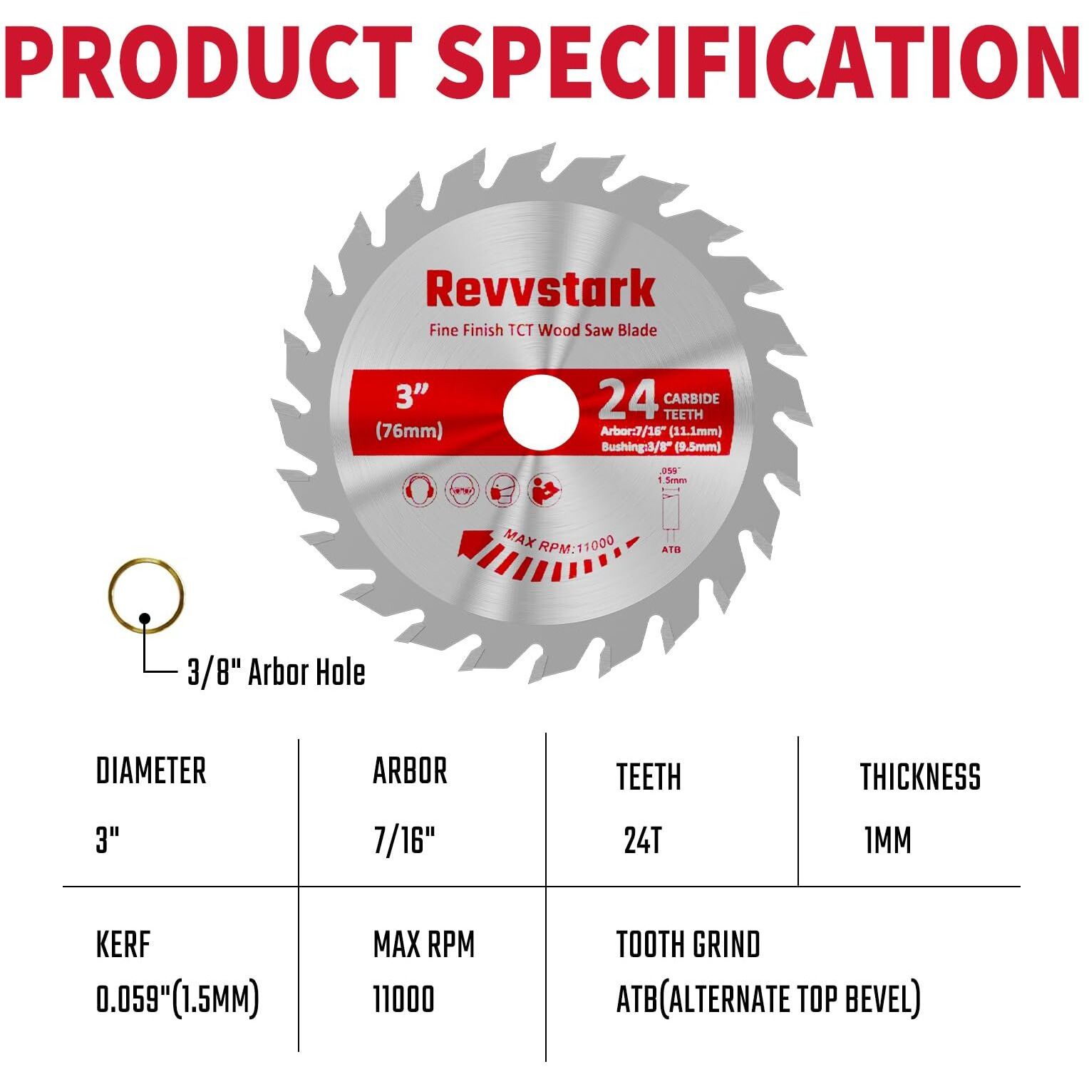 3 Pack 3 Inch Carbide Circular Saw Blade 24 Tooth For Wood  Plastic  Pcv  Acrylic  Aluminum With 7/16"" Arbor  3/8"" Bushing  Fit Dewalt Craftsman Ryobi Milwaukee