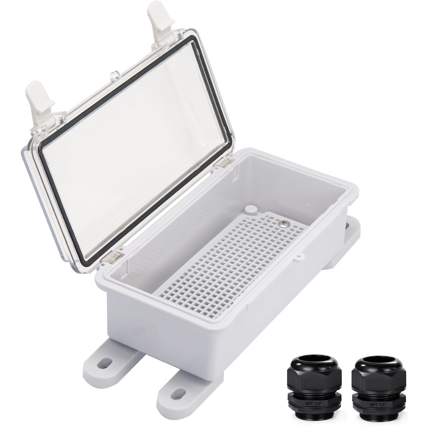 Waterproof Outdoor Electrical Box Junction Box Weatherproof Ip67 Abs Plastic Enclosure Switch Router Project Box With Mounting Plate With Wall Bracket 2 Cable Glands Clear 7.9"&quotX3.9"&quotX2.8""