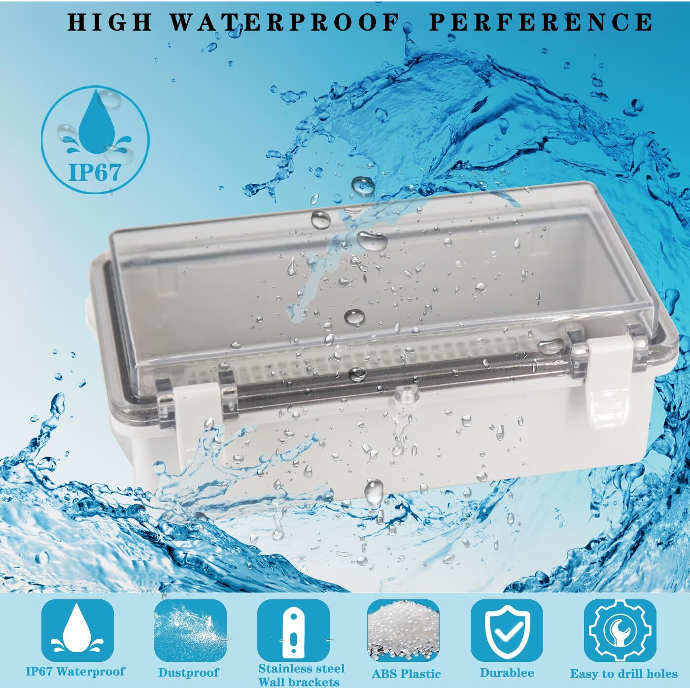 Waterproof Outdoor Electrical Box Junction Box Weatherproof Ip67 Abs Plastic Enclosure Switch Router Project Box With Mounting Plate With Wall Bracket 2 Cable Glands Clear 7.9"&quotX3.9"&quotX2.8""