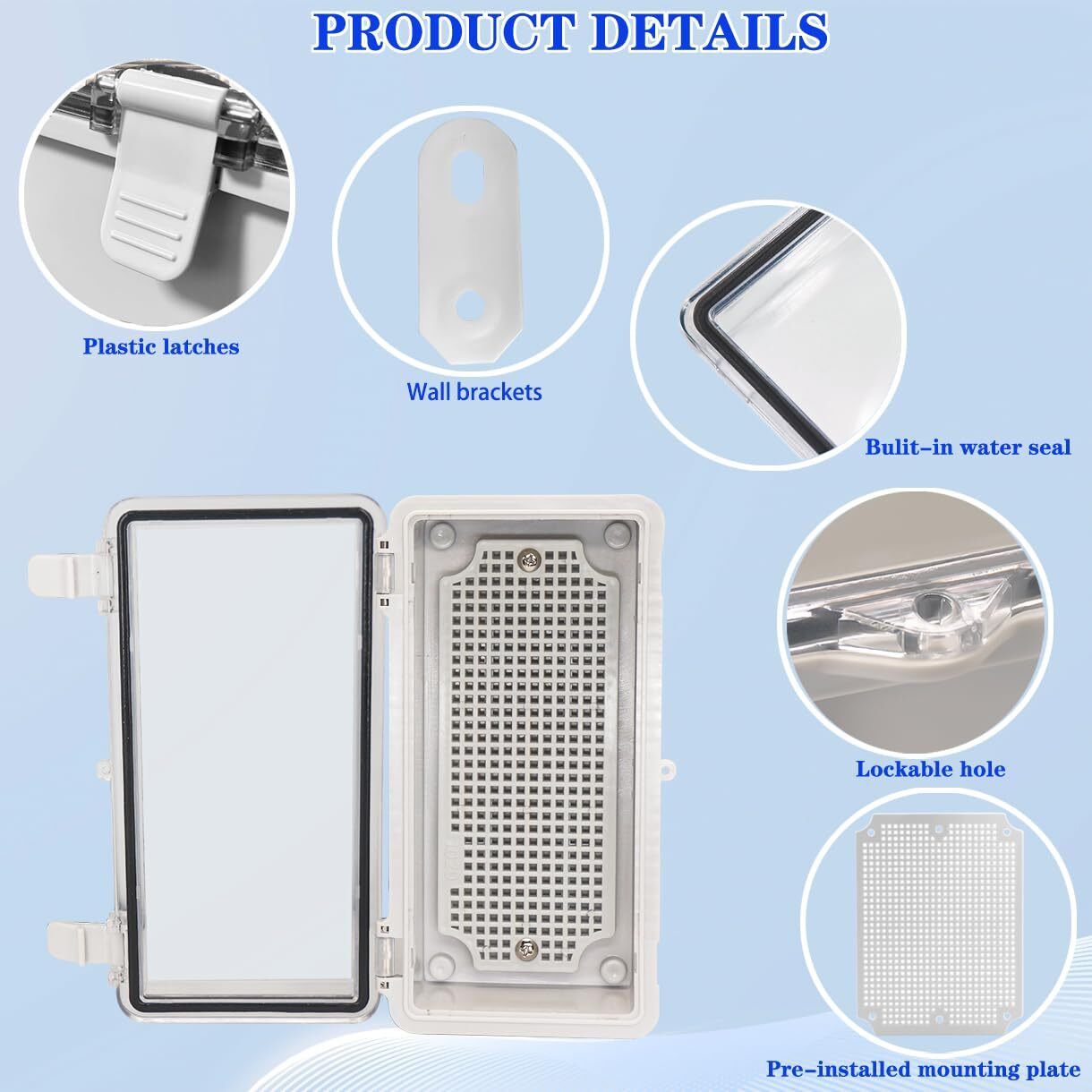 Waterproof Outdoor Electrical Box Junction Box Weatherproof Ip67 Abs Plastic Enclosure Switch Router Project Box With Mounting Plate With Wall Bracket 2 Cable Glands Clear 7.9"&quotX3.9"&quotX2.8""