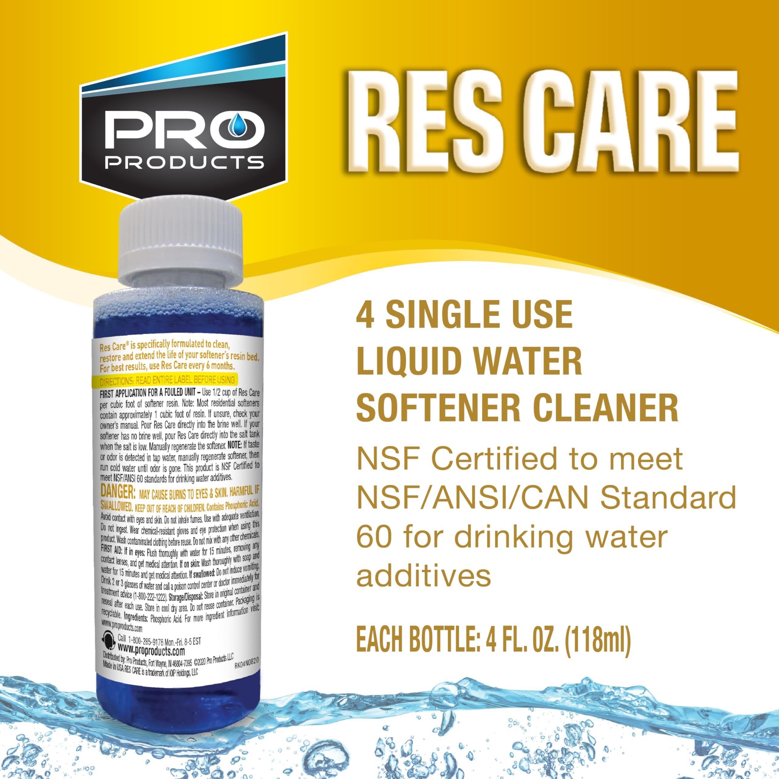 Pro Products Res Care Liquid Water Softener Cleaner  Universal Cleanser For Hardwater Systems  4 Ounce Bottle  4-Pack