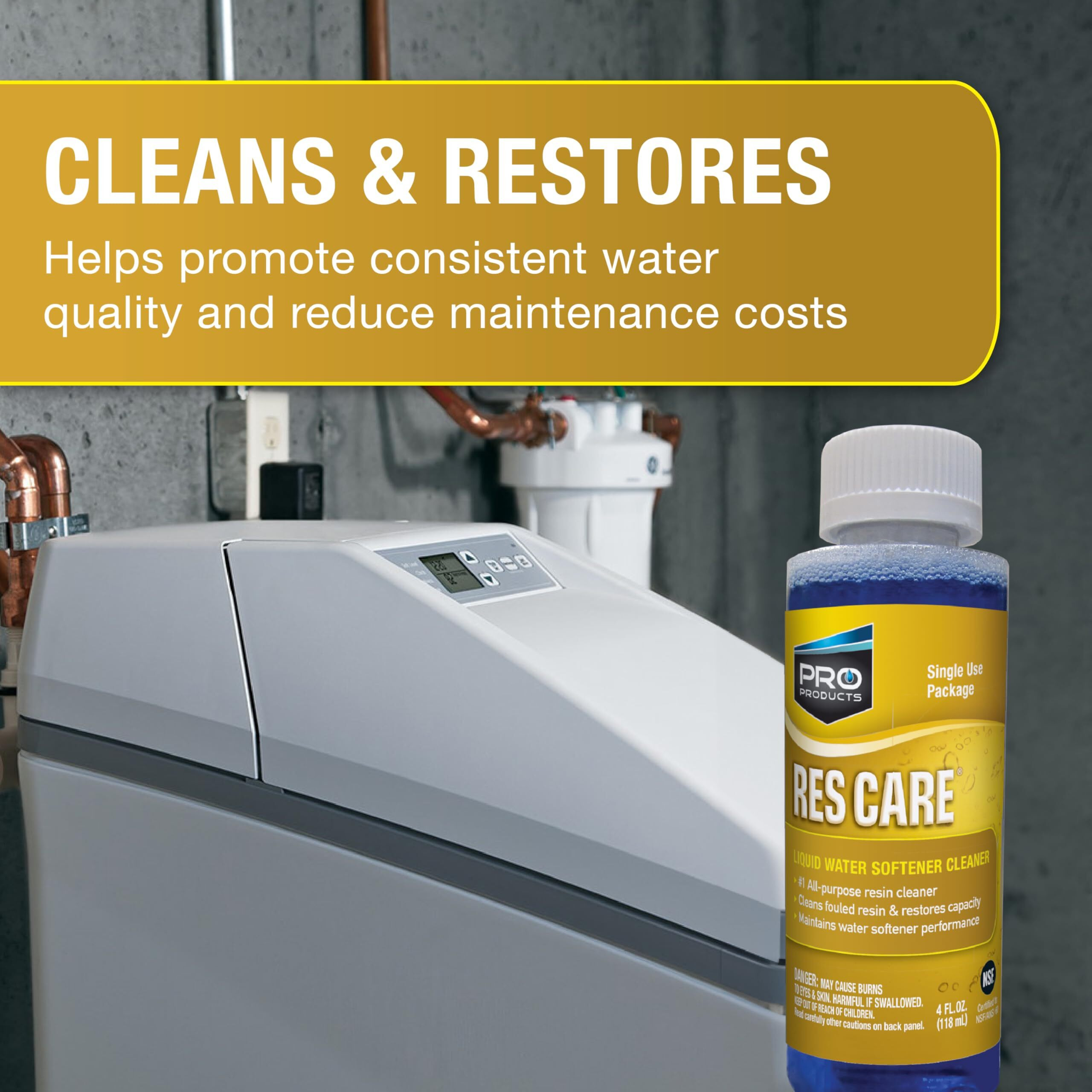 Pro Products Res Care Liquid Water Softener Cleaner  Universal Cleanser For Hardwater Systems  4 Ounce Bottle  4-Pack
