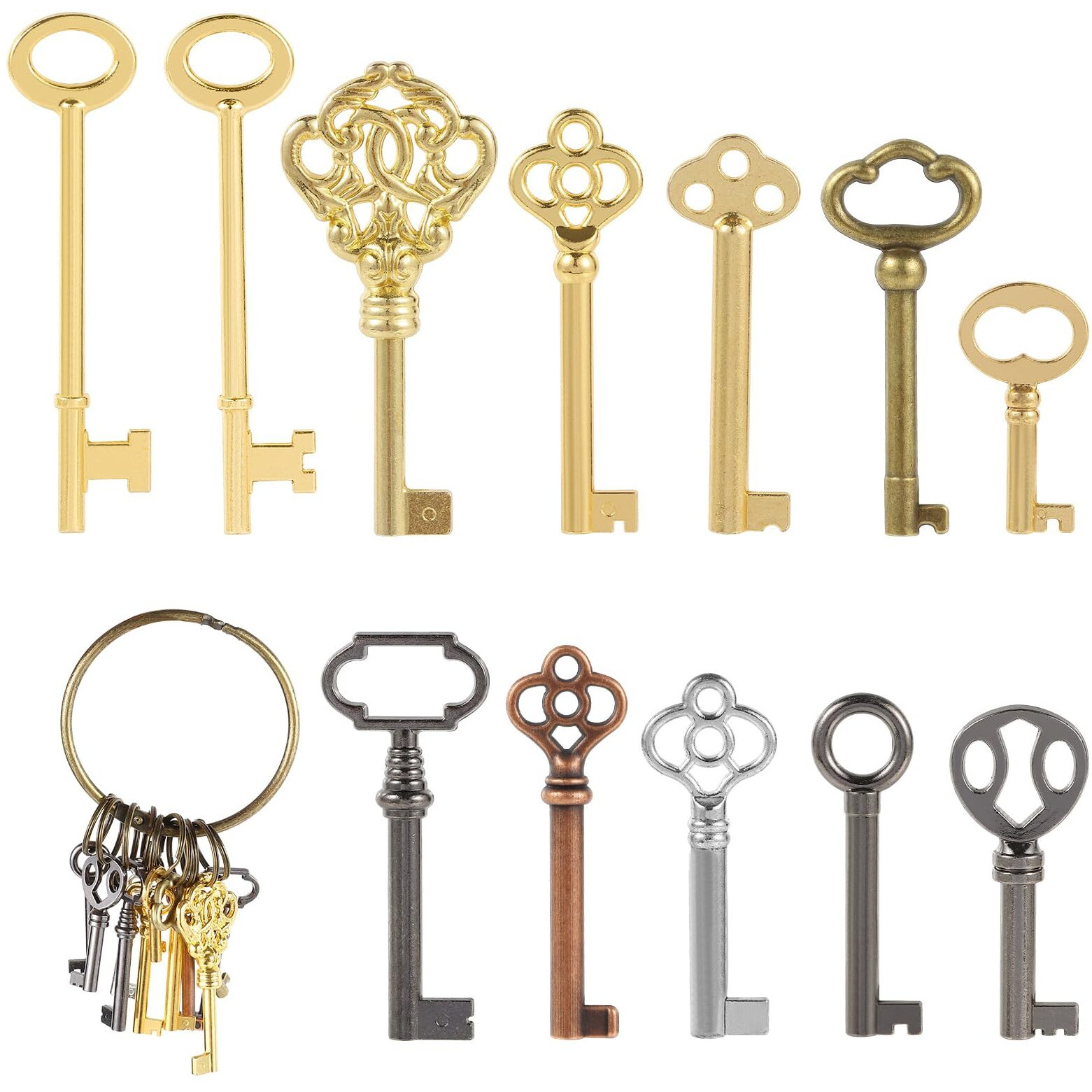 12Pcs Hollow Barrel Skeleton Key  Universal Barrel Key Replacement  Generic Skeleton Key For Vintage Furniture And Locks