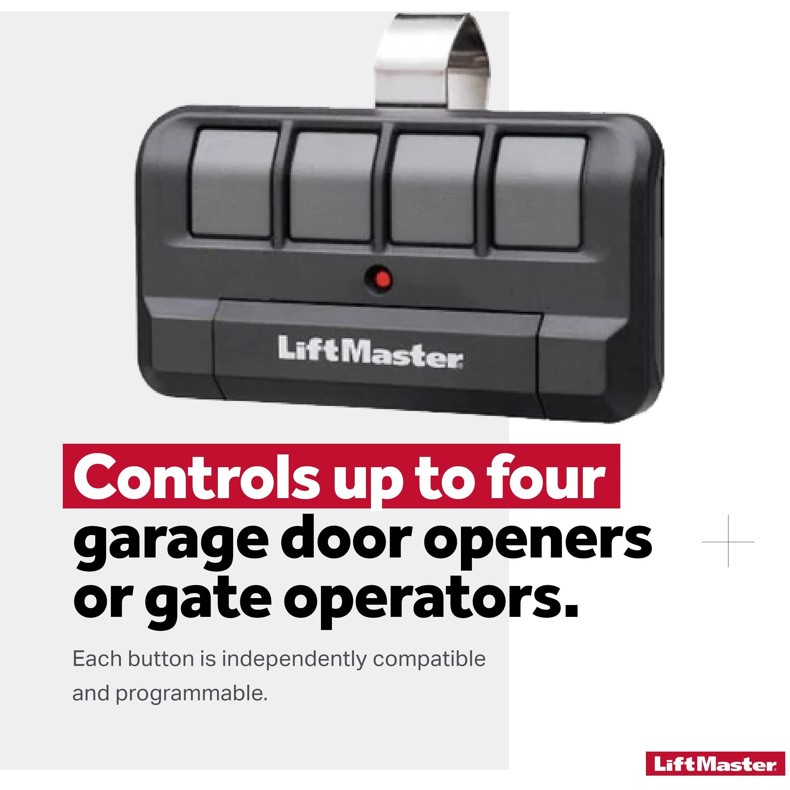Liftmaster 894Lt 4-Button Learning Garage Door Opener Remote Control - With Visor Clip - Use With Myq App - Works With Up To 4 Doors - Learning Remote Garage Door Opener - Sends A New Code - 1 Pack