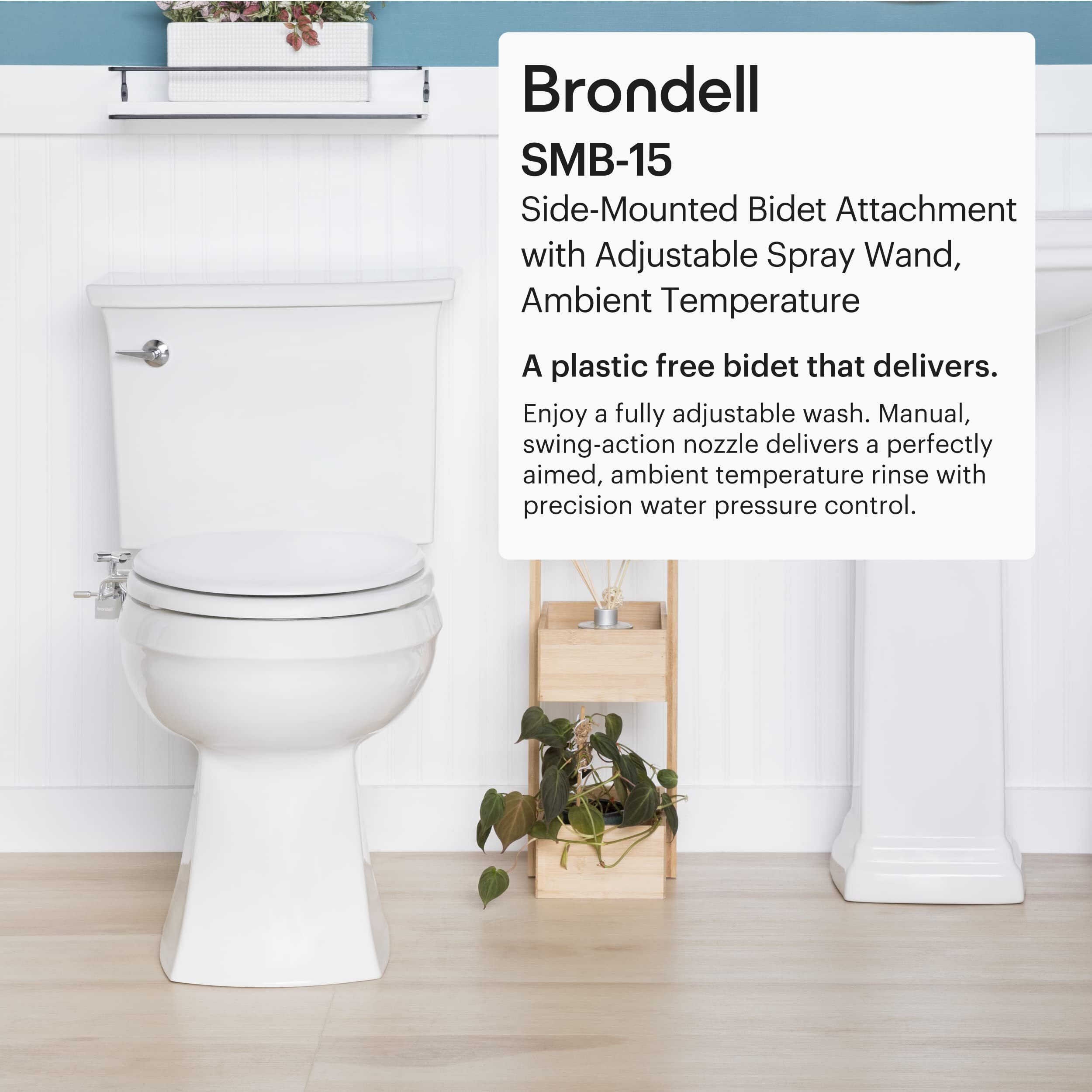 Brondell Smb-15 Side Mounted Manual Bidet Attachment For Toilet Seats With Adjustable Sprayer And Water Pressure  Thin Profile  Chrome