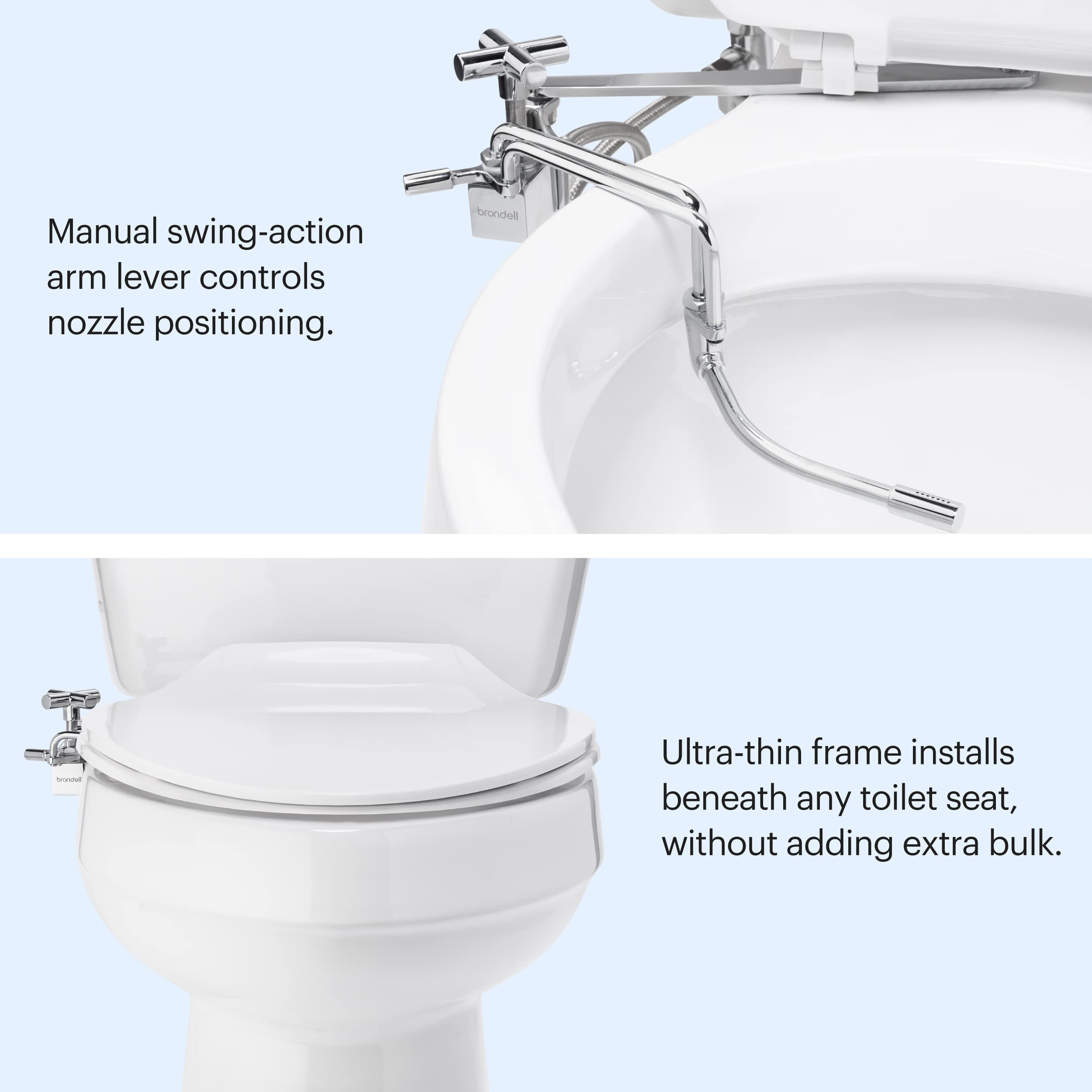 Brondell Smb-15 Side Mounted Manual Bidet Attachment For Toilet Seats With Adjustable Sprayer And Water Pressure  Thin Profile  Chrome