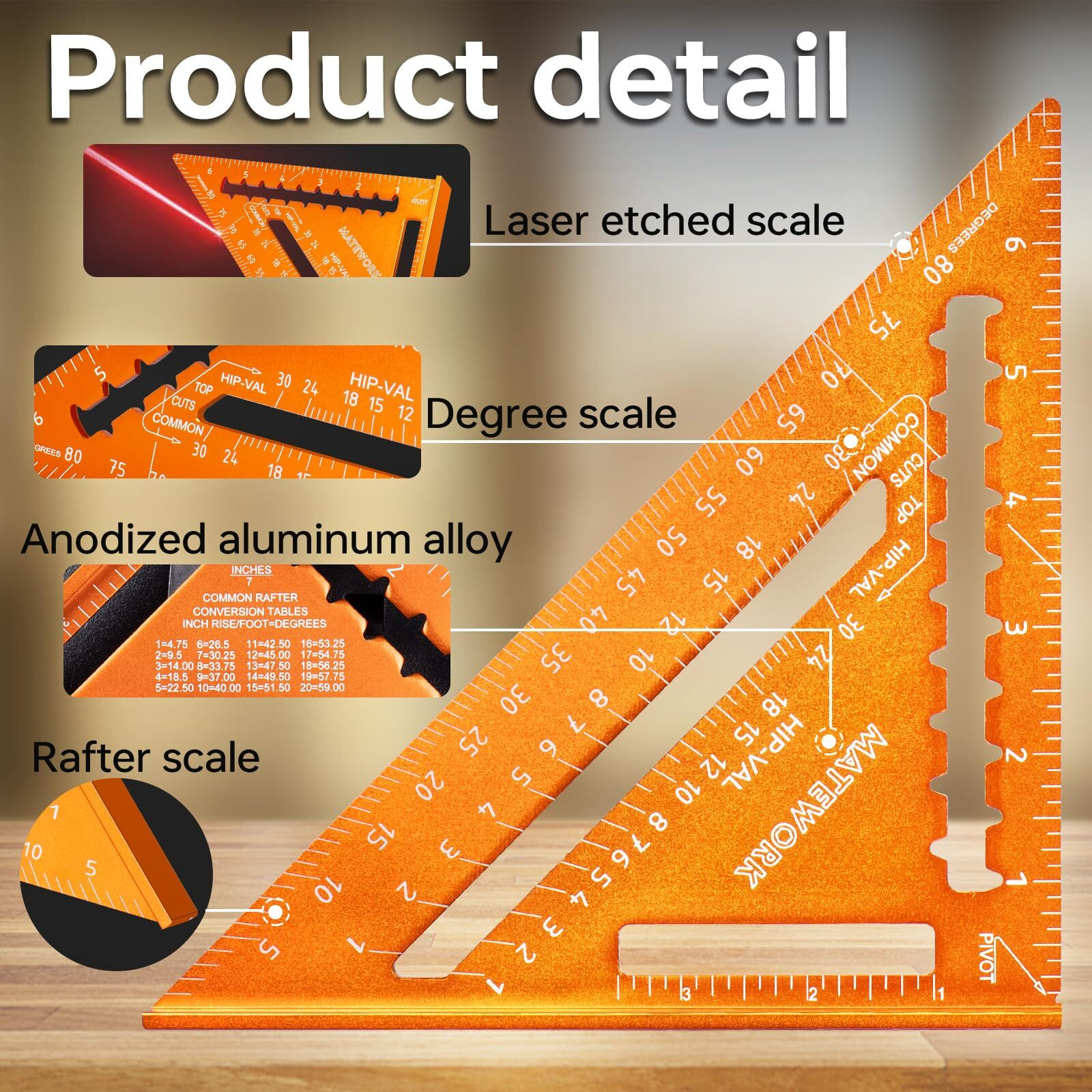 Matework Carpenter Square 7 Inch  Rafter Square For Angle Drawing  Measuring Square Tool  Framing Square Layout Aluminum Tool For Woodworking And Carpentry