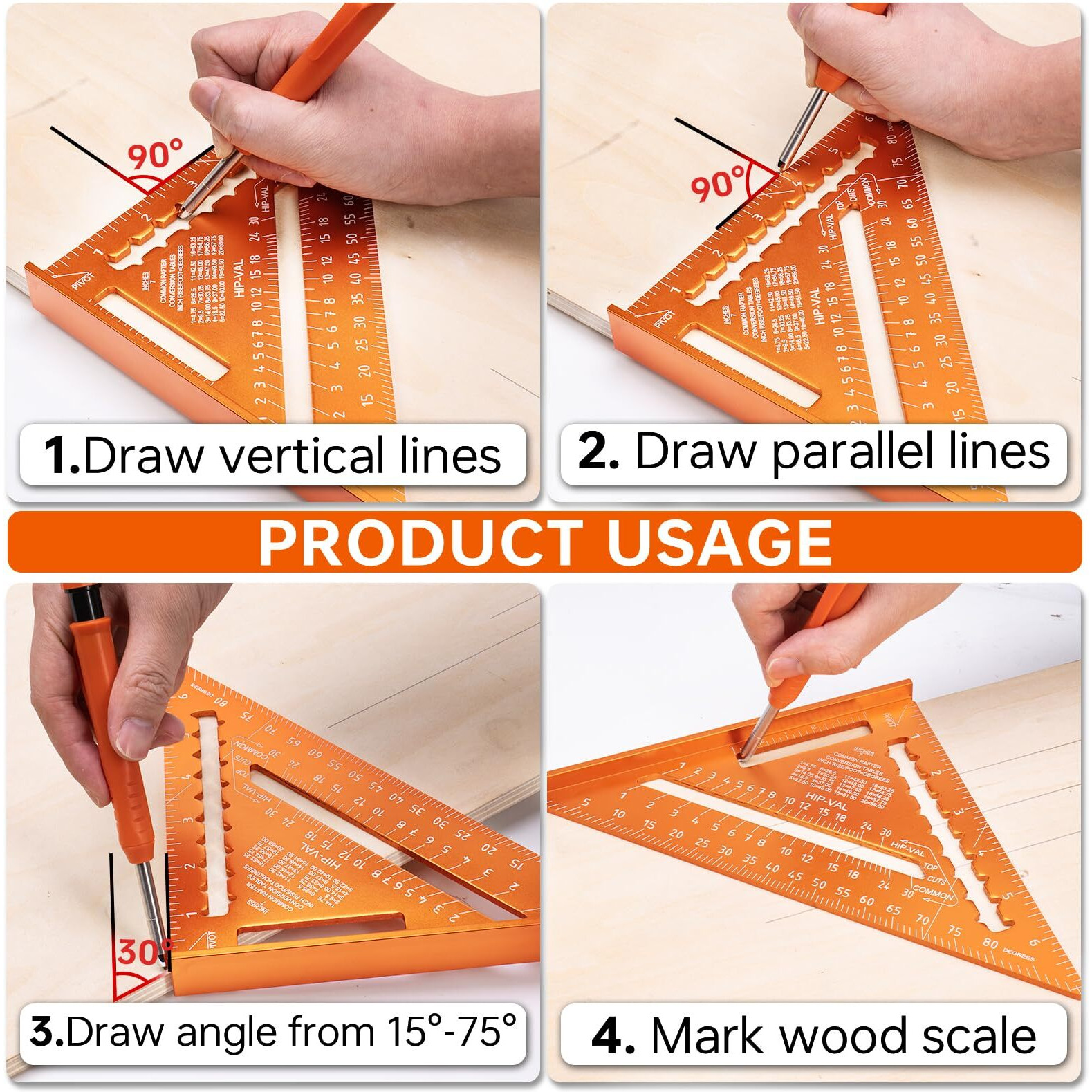 Matework Carpenter Square 7 Inch  Rafter Square For Angle Drawing  Measuring Square Tool  Framing Square Layout Aluminum Tool For Woodworking And Carpentry