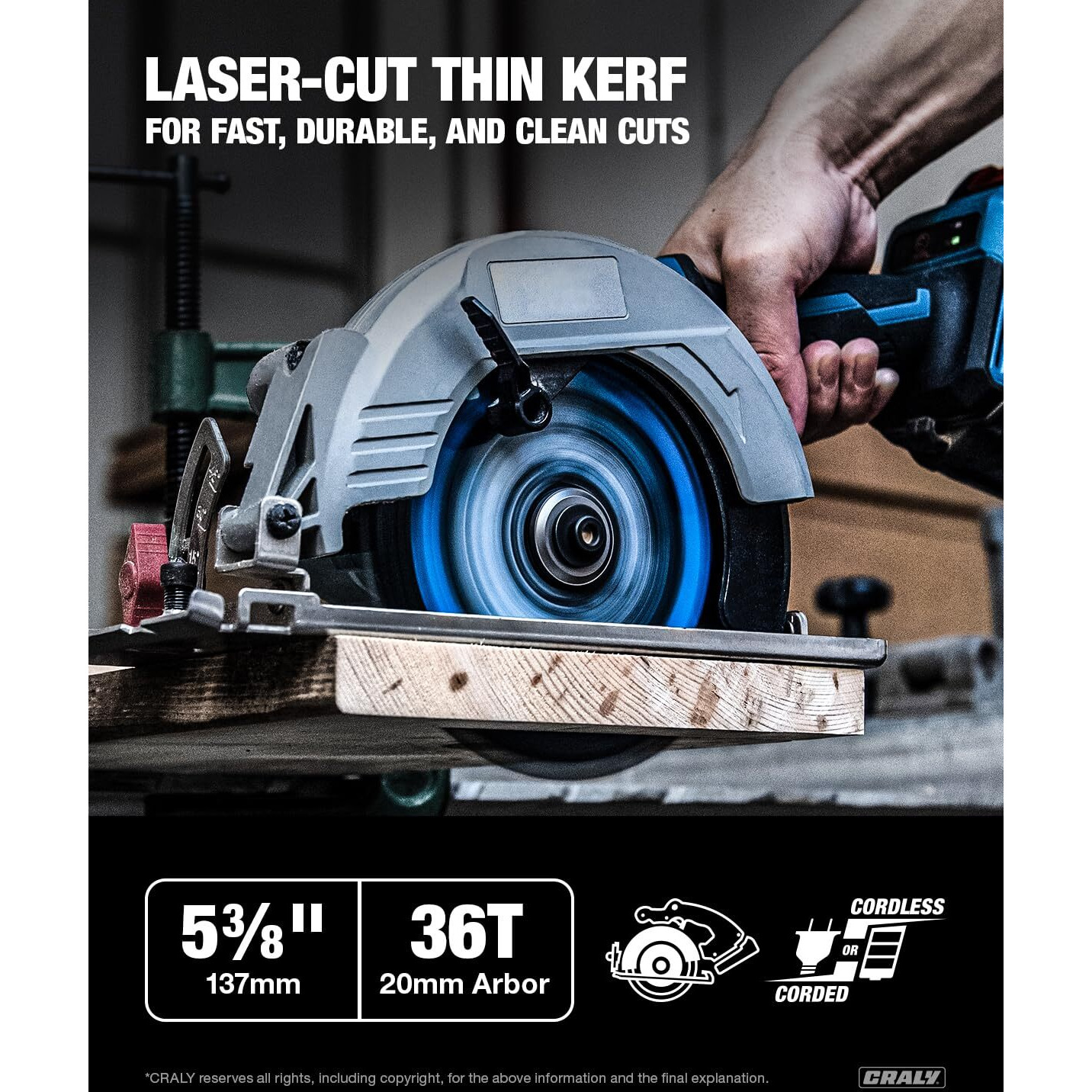 Craly 5-3/8 Inch 36 Teeth Fine Finish Wood Cutting Circular Saw Blade  20Mm Arbor  Carbide Tipped  Thin Kerf  Black Ice Coating  For Plywood  Mdf  Osb  Laminated  2-Pack(C05436Ff-2D)