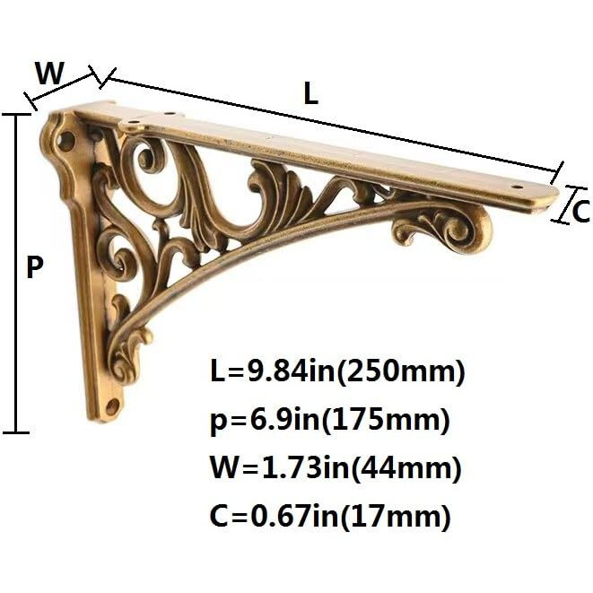 Cabdm Decorative Shelf Bracket 10 Inch  Antique Brass Shelf Brackets For Shelving  Heavy Duty Vintage  Diy Projects  Hardware Included  2 Pack  9.84X7X1.73 Inch Baroque Style