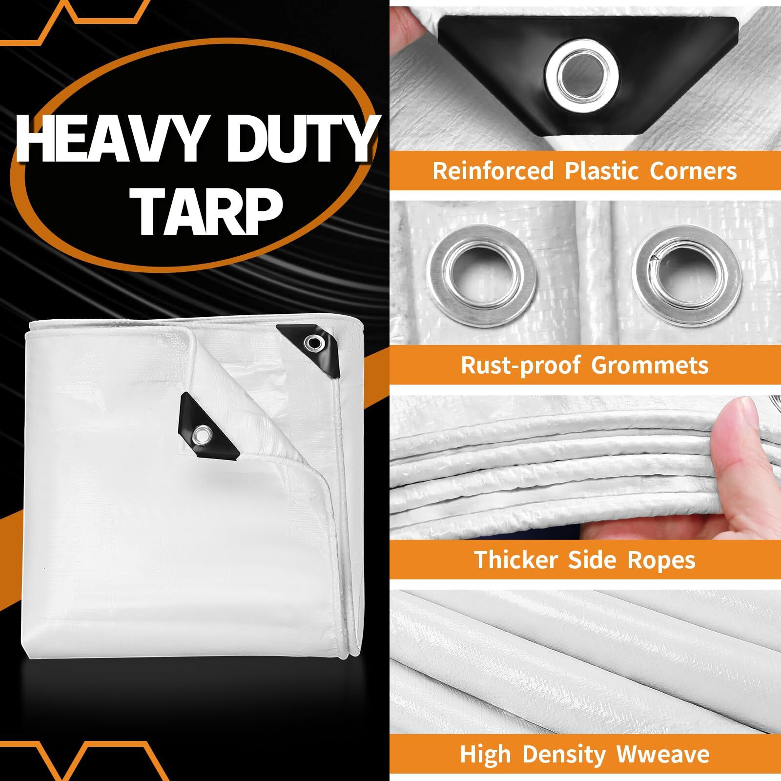 Campmac White Heavy Dut Waterproof Tarp 5' X 7'  10 Mil Thick  High Durability  Rip And Tear Resistant With Metal Grommets Every 20 Inches