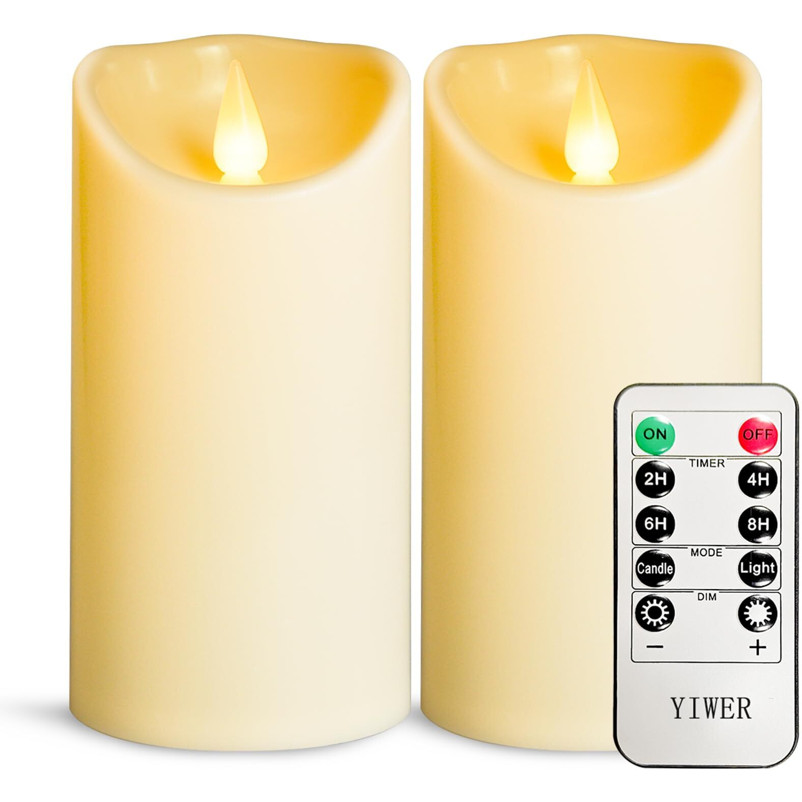 Yiwer Flameless Plastic Led Candles Pack Of 2 Battery Operated Flickering Candle With Remote Control And Timer Electric Fake Light D3 H6 Ivory Pillar