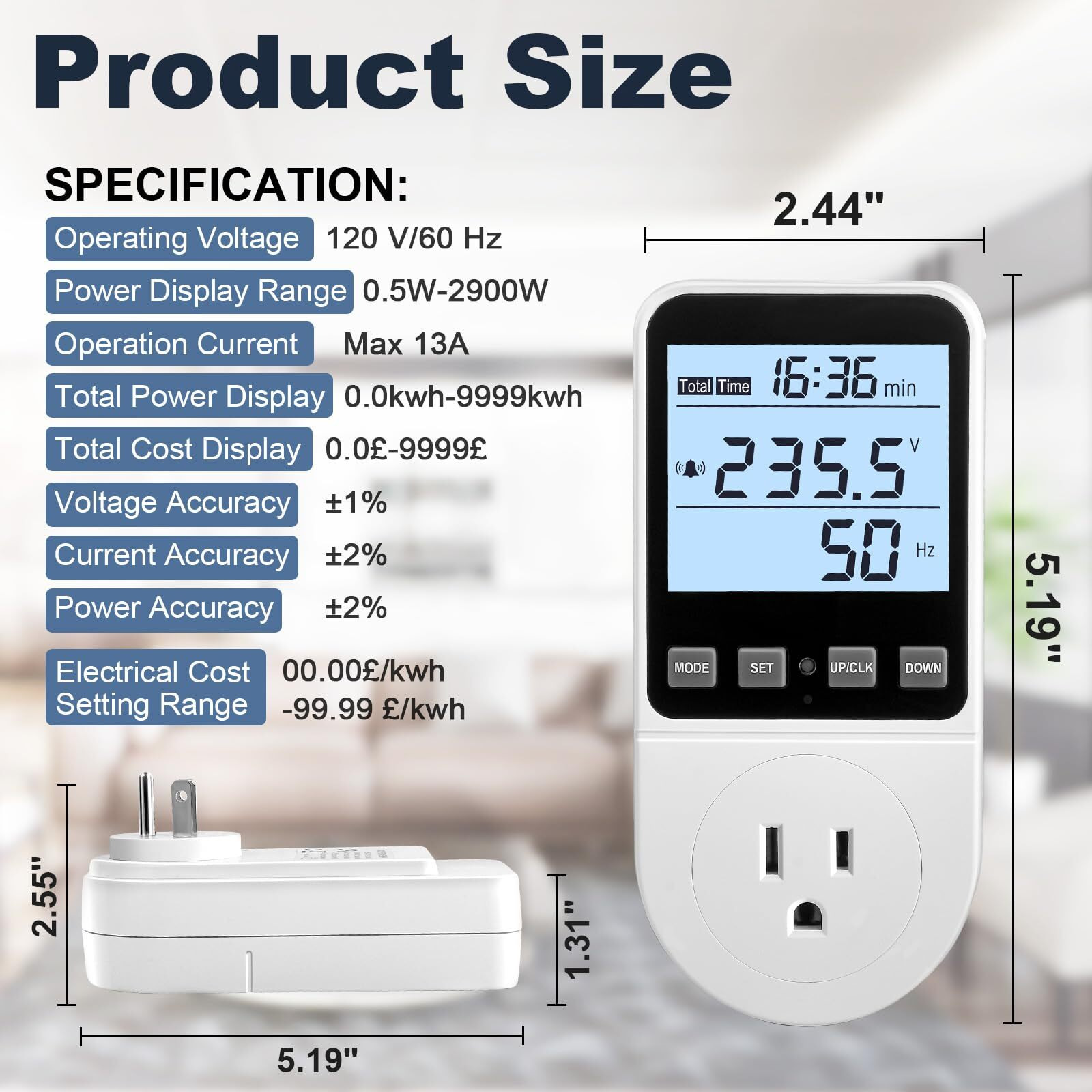 Upgraded Watt Meter  Watt Usage Meter Plug Home Energy Monitor Consumption  Electricity Usage Monitor  Energy Voltage Amps Kill Tester With Backlight  Overload Protection  8 Modes Display