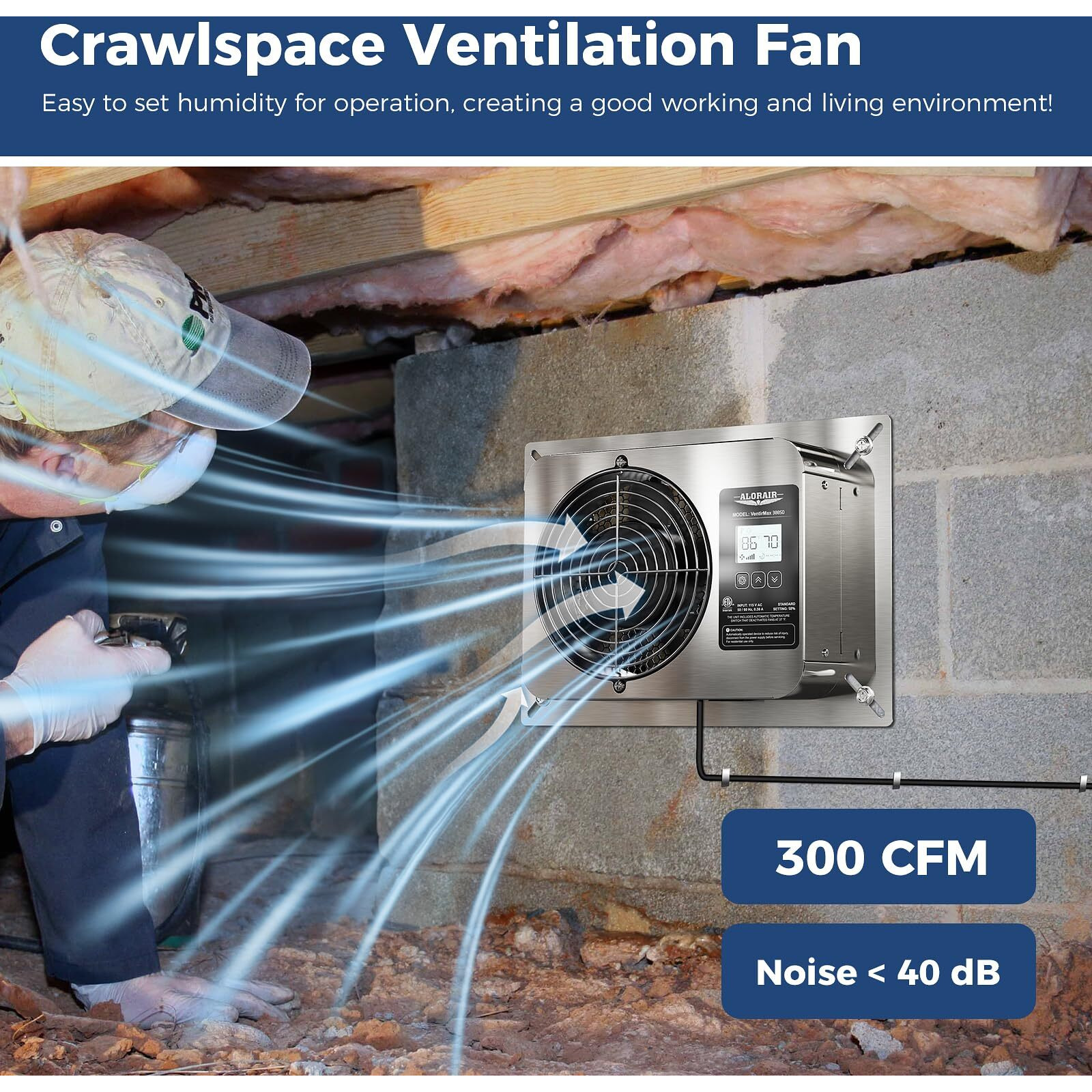Alorair 300 Cfm Crawlspace Ventilator Fan With Humidistat  Stainless Steel Exhaust Vent Fans With Digital Display  Timing Cycle  Freeze Protection Thermostat  For Basement  Garage  Attic  Grow Tent