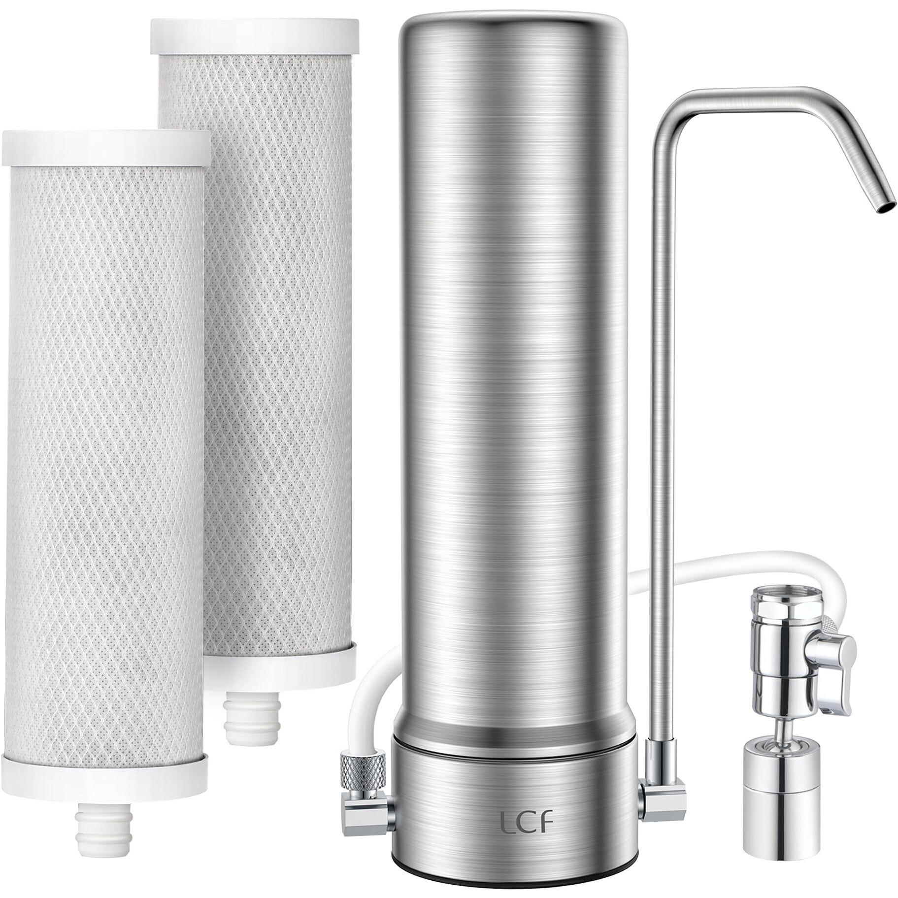 Lcf Upgrade Countertop Water Filter    Enhanced 6-Stage Stainless Steel Water Filter For Sink Faucet  Reduces Heavy Metals  Bad Taste & 99% Chlorine  16 000 Gallons(2 Filters)