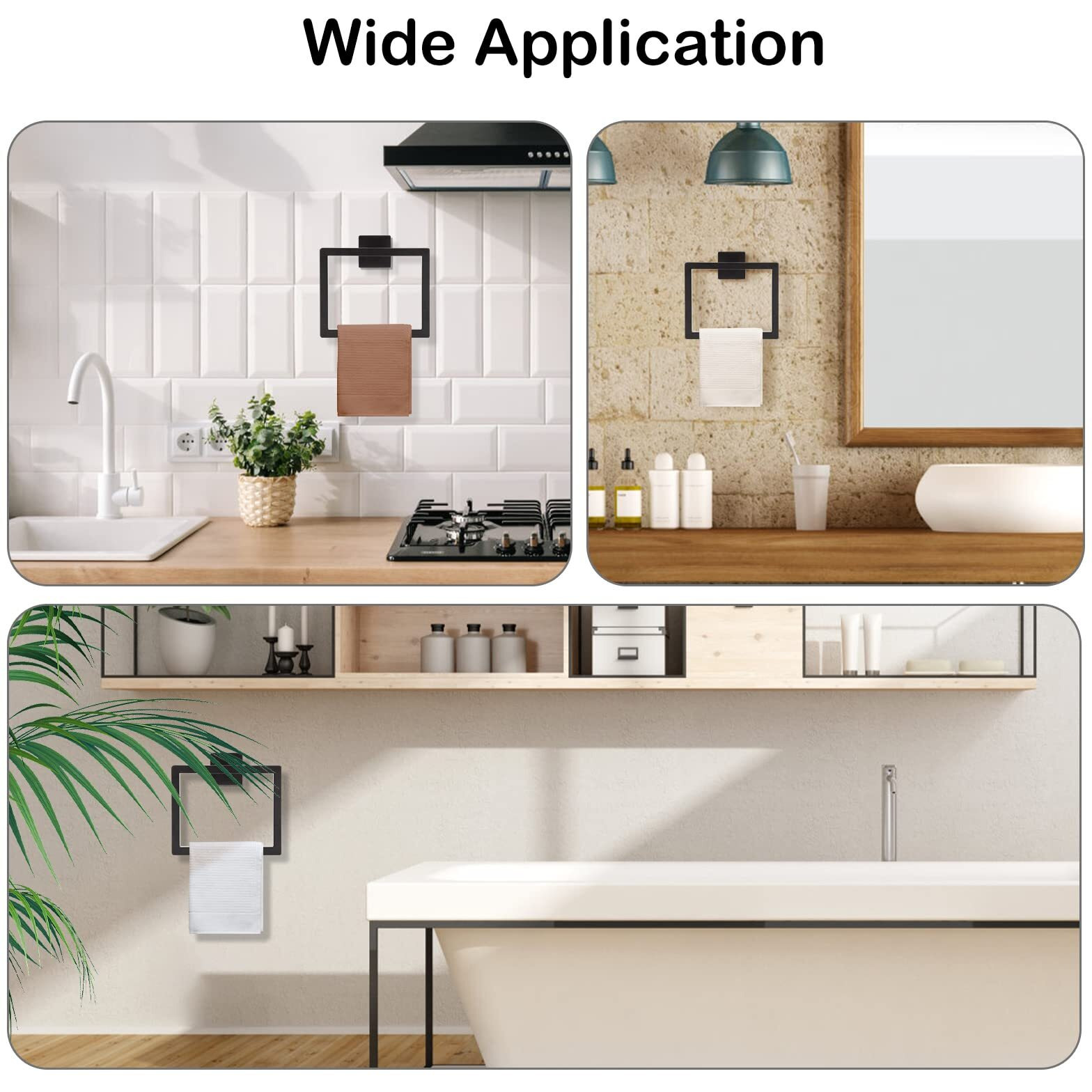 Matte Black Towel Ring Square Hand Towel Holder Towel Hanger  Bathroom Hardware Accessories Sus 304 Stainless Steel Wall-Mounted