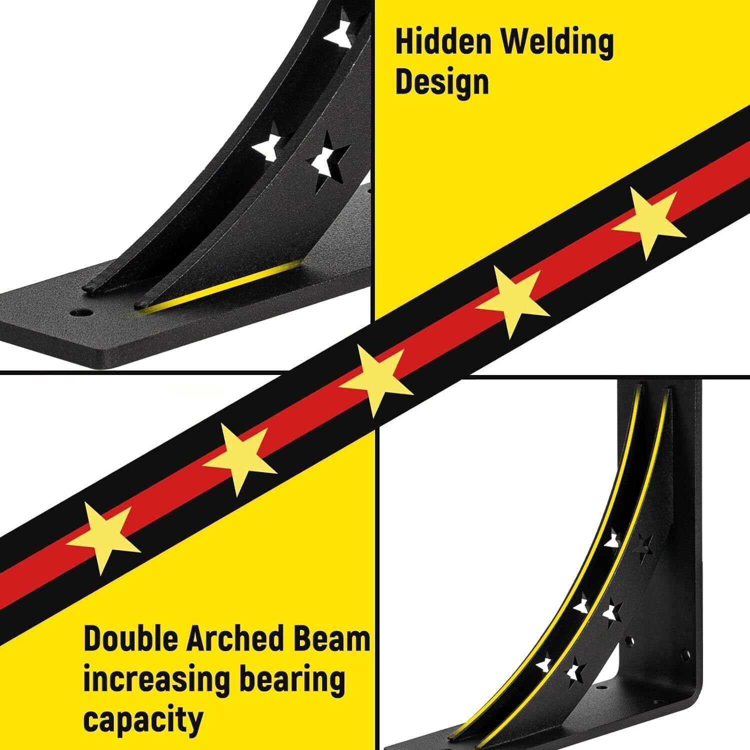 Picesa Heavy Duty Shelf Brackets Max Load 900 Lbs Premium Alloy Metal Mantel Brackets   (Set Of 2) Fireplace Mantel Brackets - Countertop Support Brackets (Black-Metallic Silver  6 Inch X 5 Inch)