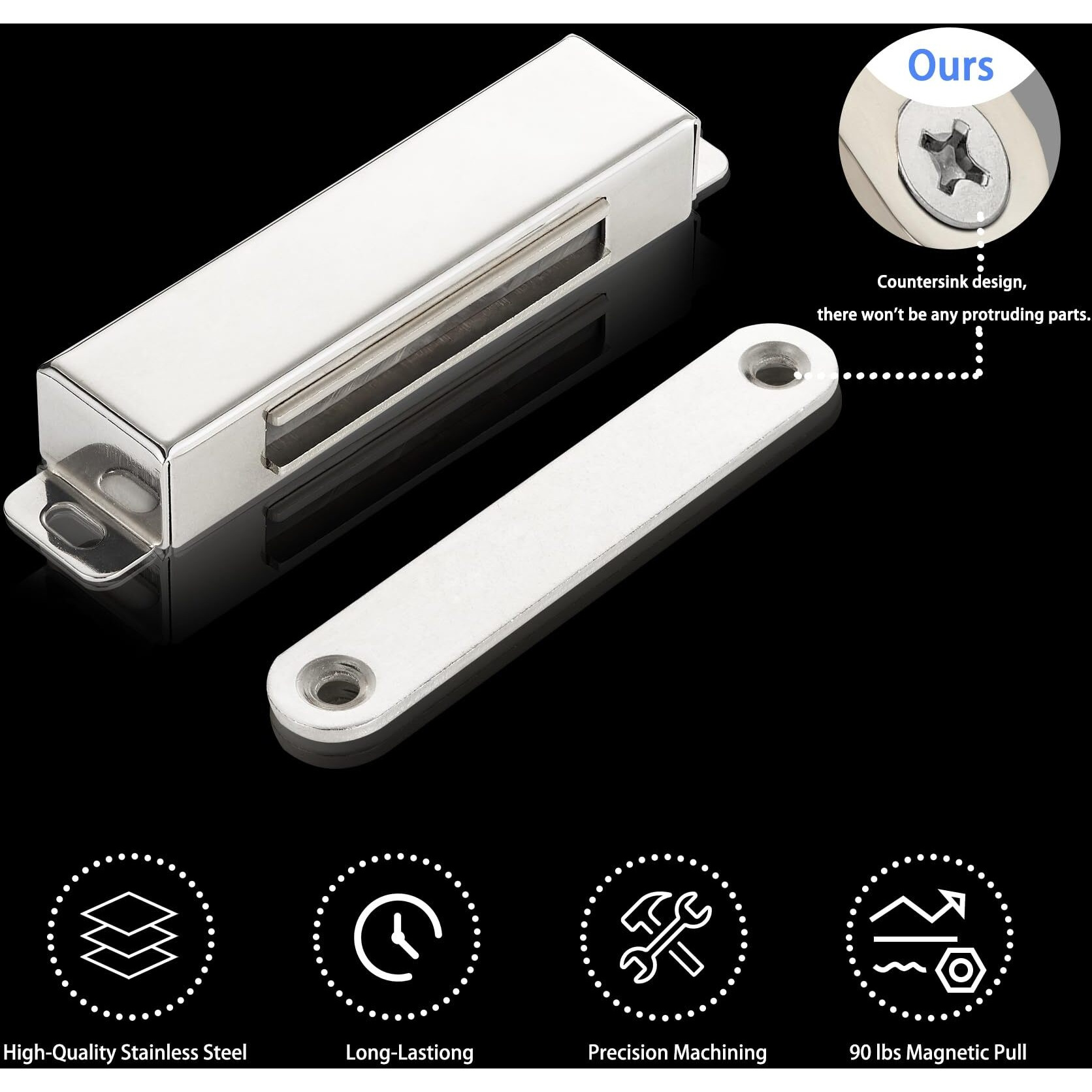 6 Pack | Heavy-Duty Magnetic Door Catch - 90Lb Pull Force  Stainless Steel  Anti-Rust  Ideal For Screen Door  Pantry Door  Barn Door And Rv Doors.