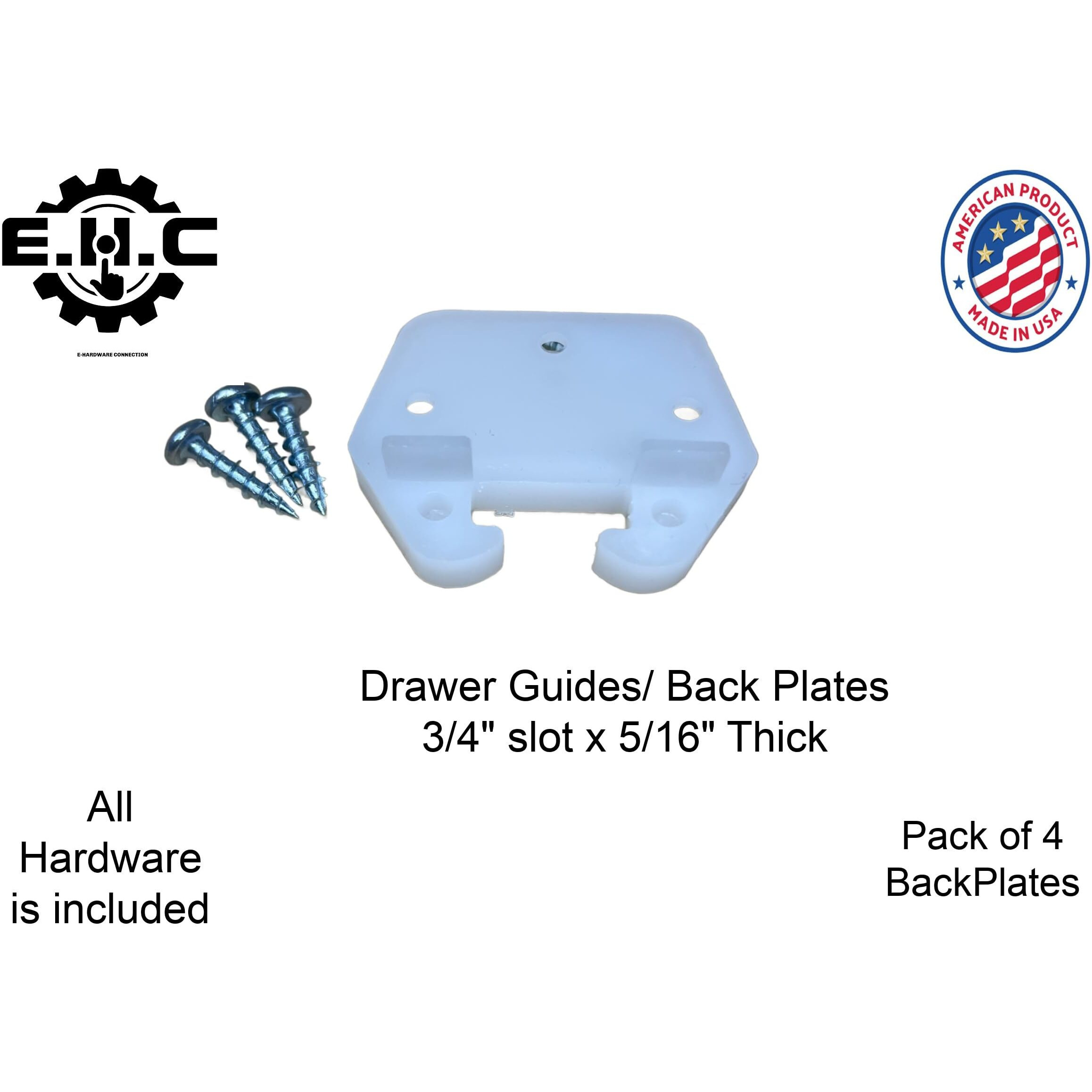 Drawer Guides/Back Plates Plastic (Choose Your Size) New/Replacement Kitchen/Dresser/Furniture Drawer Guides/Track Guide/Includes All Hardware/ 4 Per Pack By E.H.C. (3/4"" X 5/16"")