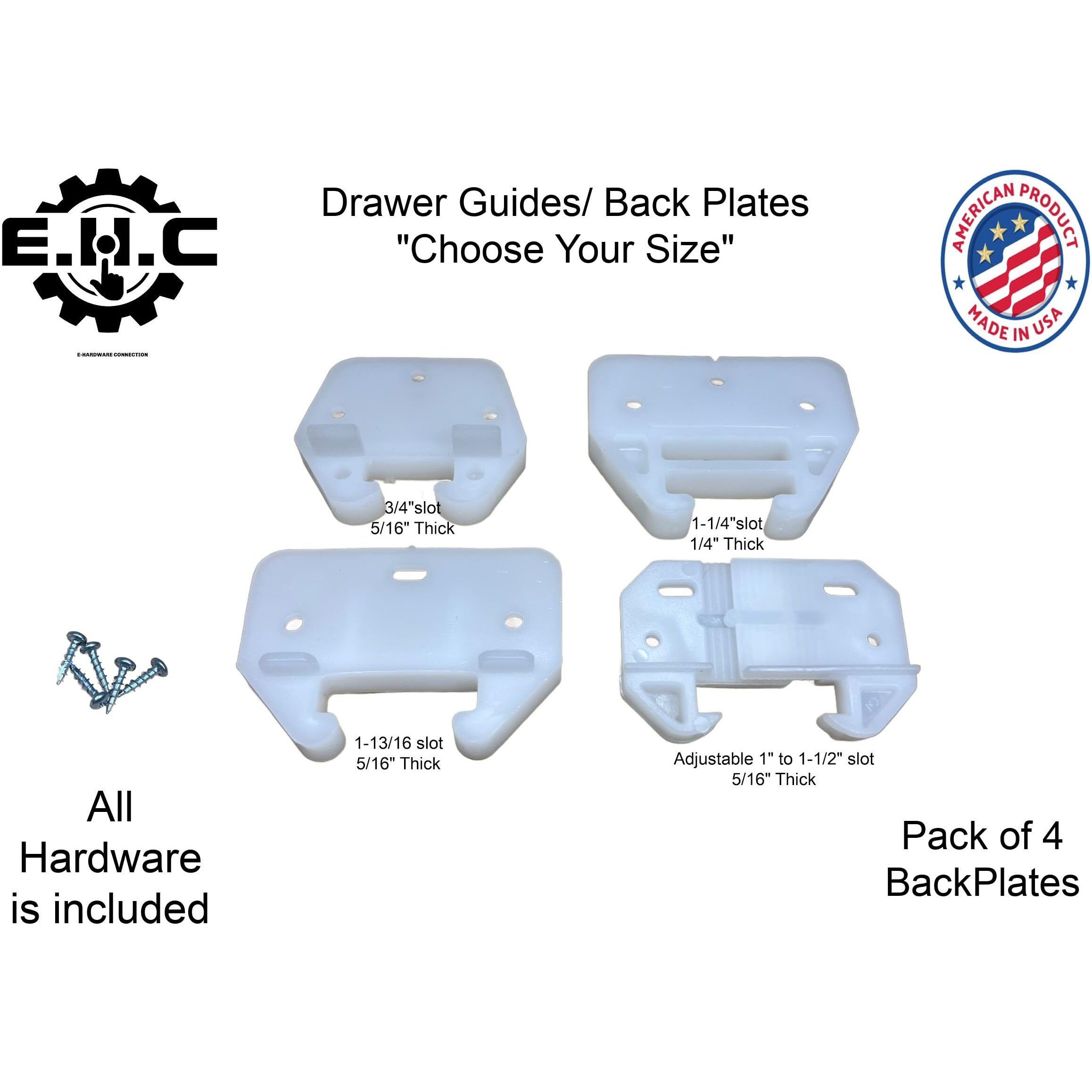 Drawer Guides/Back Plates Plastic (Choose Your Size) New/Replacement Kitchen/Dresser/Furniture Drawer Guides/Track Guide/Includes All Hardware/ 4 Per Pack By E.H.C. (3/4"" X 5/16"")