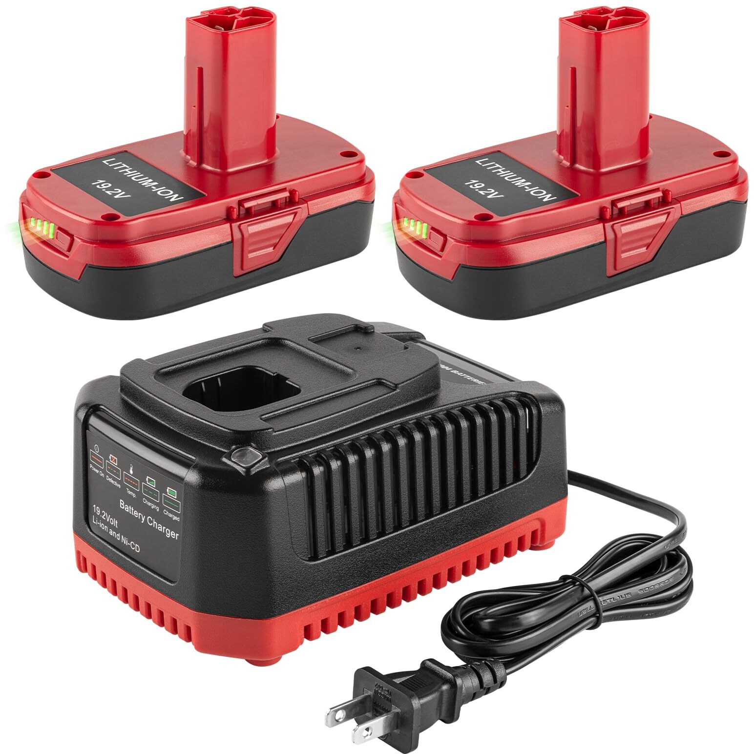 2Pack 19.2V 4.0Ah Replacement Battery And Charger Kit For Craftsman 19.2V Lithium Battery C3 Xcp 130279005 1323903 130211004 Compatible With Craftsman 19.2 Volt Battery Charger Set