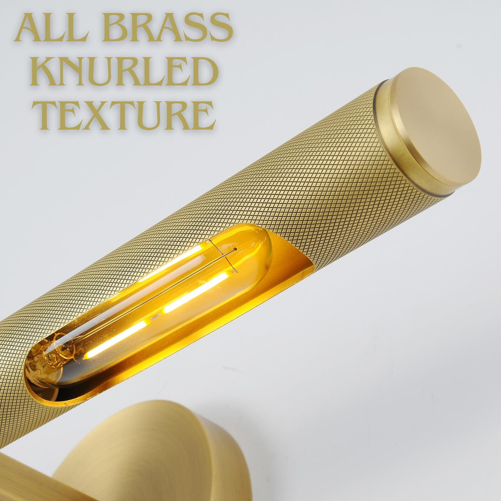 Knurldon Hardwired Picture Light  19"" Knurled Brass Wall Sconces  Rotatable 360 Picture Lights For Wall  Wall Art Gold Sconces Wall Lighting  Indoor Bathroom Wall Sconce  Includes Bulbs