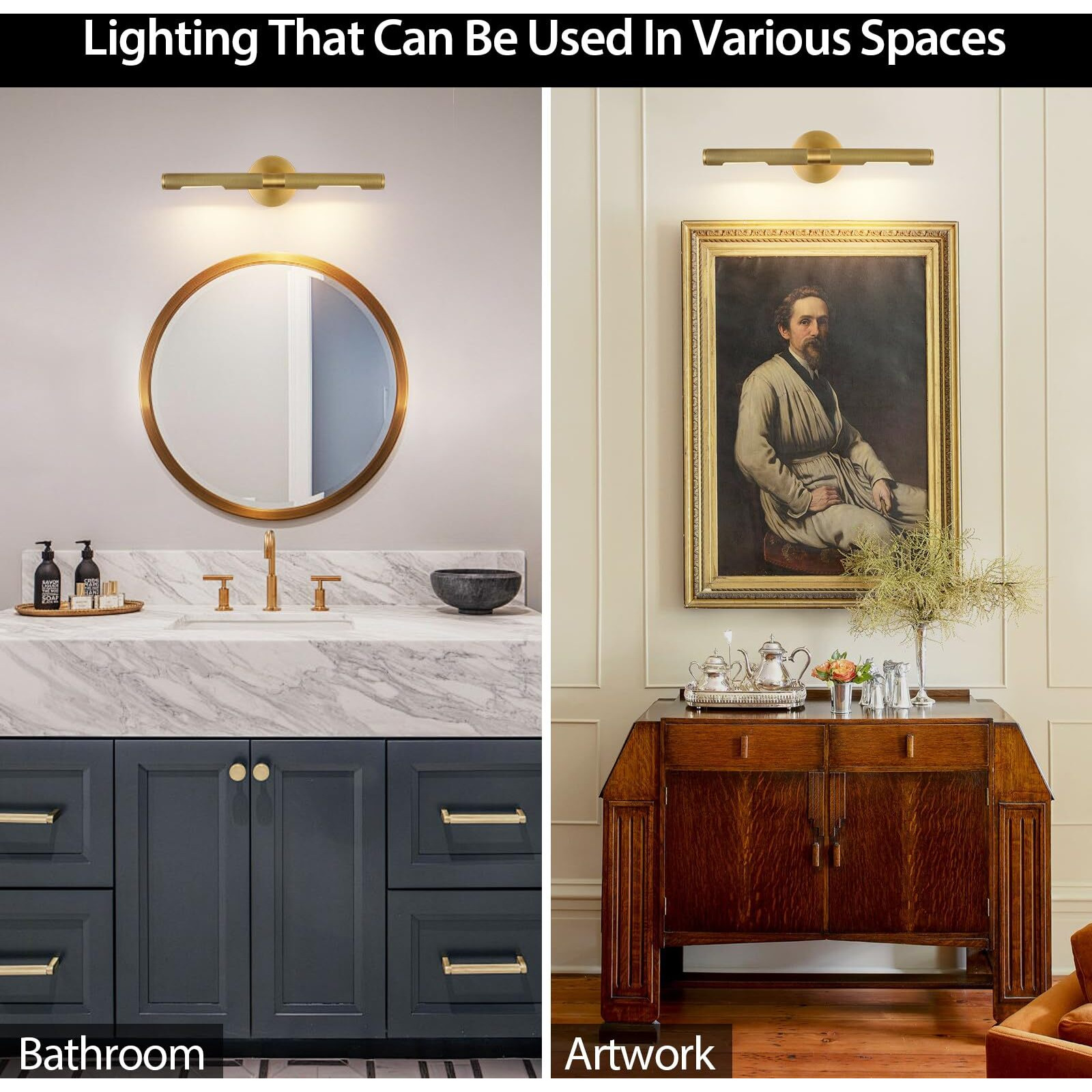 Knurldon Hardwired Picture Light  19"" Knurled Brass Wall Sconces  Rotatable 360 Picture Lights For Wall  Wall Art Gold Sconces Wall Lighting  Indoor Bathroom Wall Sconce  Includes Bulbs