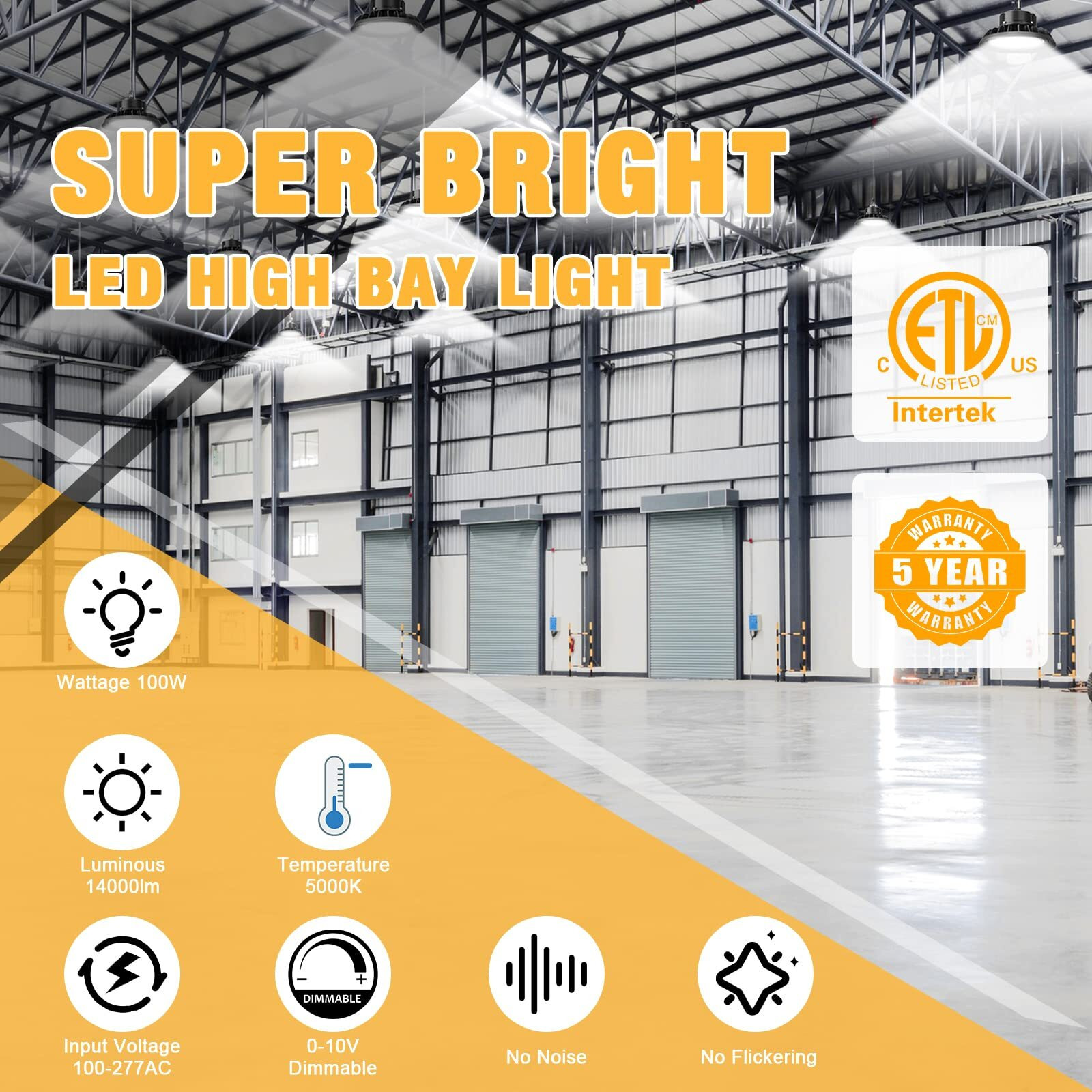 Jc-Lgl Ufo Led High Bay Light 100W 4Pack  High Bay Led Shop Lights 14 000Lm Dimmable  6' Cable With Us Plug  Hanging Hook  Safe Rope  Etl Listed Led High Bay Light For Warehouse Factory Barn Shop