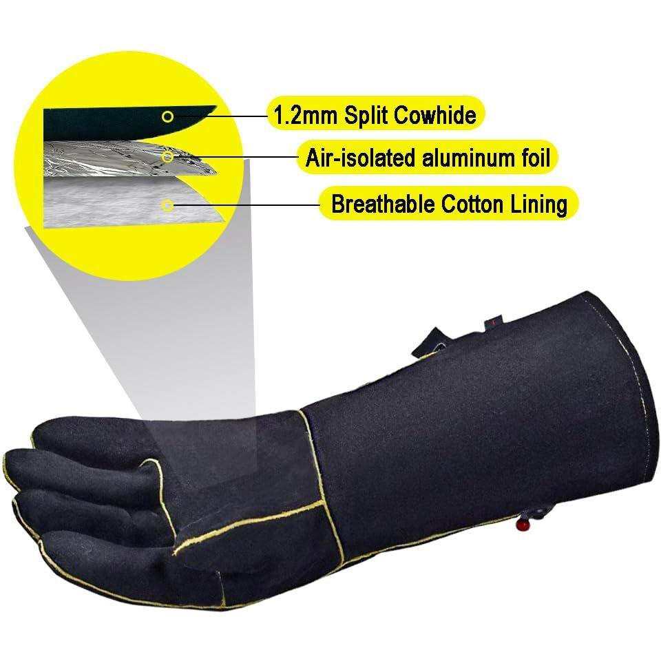 932 Leather Welding Gloves For Women Man  Heat Resistant Fire Long Sleeve Gloves For Tig Mig Stick Bbq Fireplace Animal Handling(Large 16Inch)