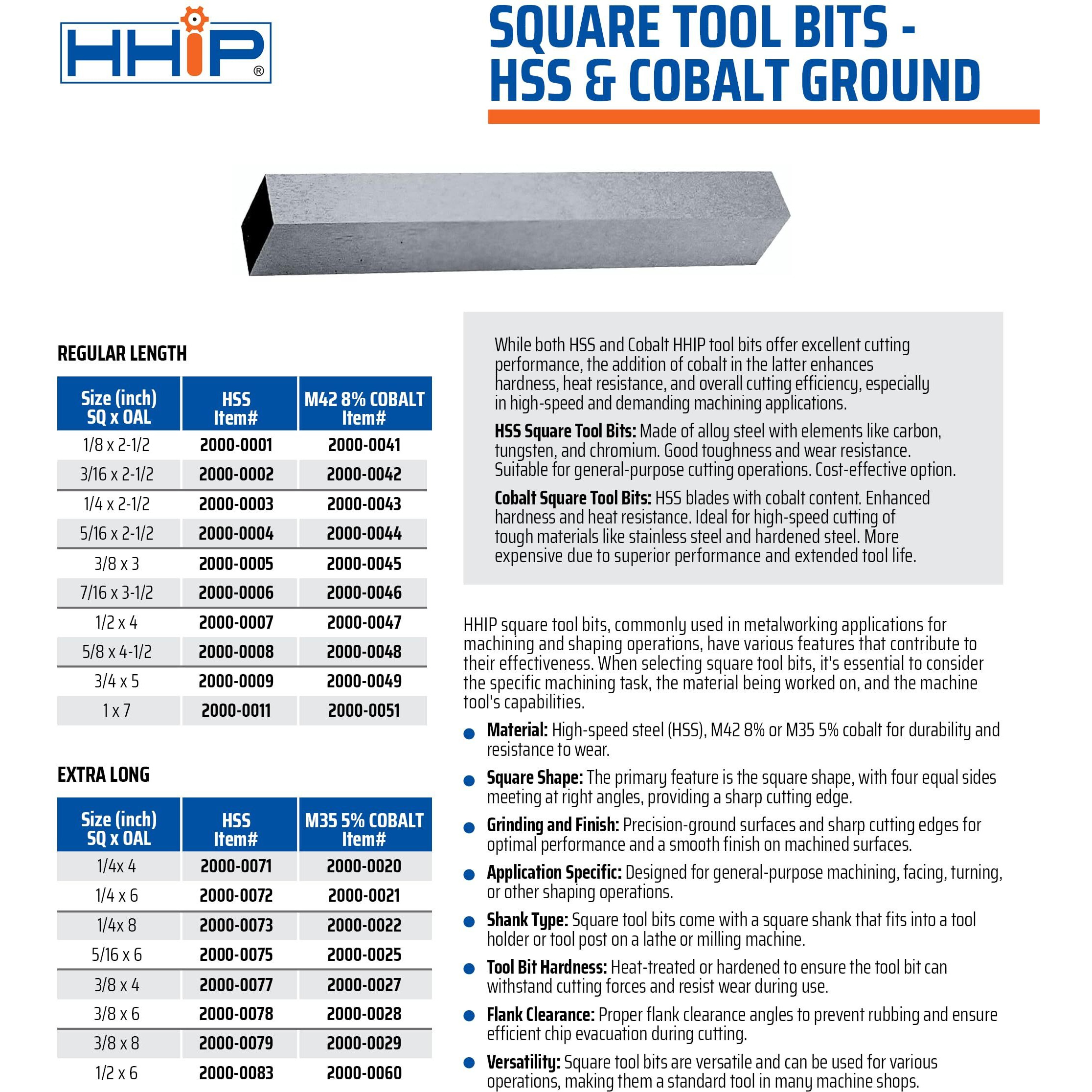 Hhip 2000-0005 3/8 X 3 Inch M2 Hss Square Tool Bit