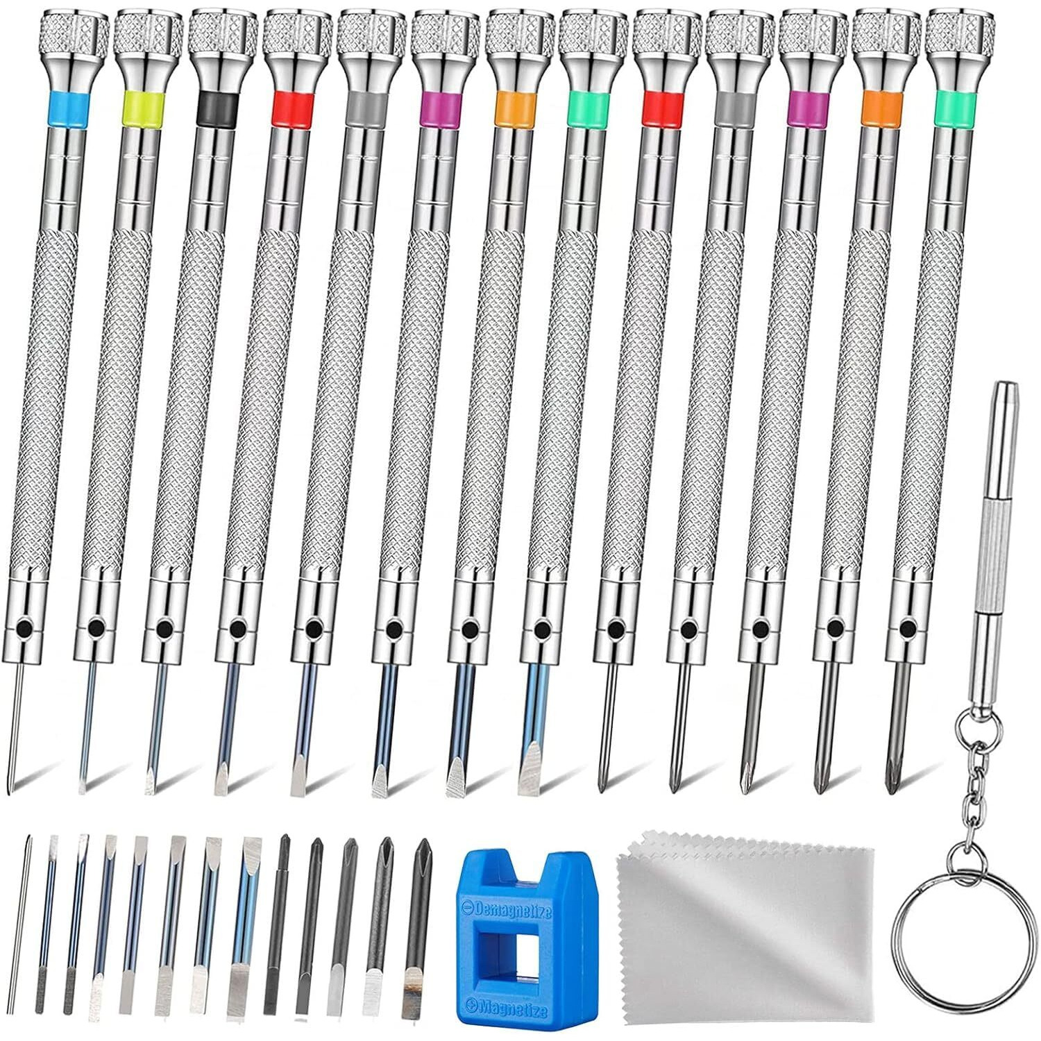 13Pcs Professional Watch Screwdriver Set  Aomisiv Micro Precision Glasses Repair Kit  With 13Pcs 0.6-2.0Mm Extra Replace Blades  For Eyeglass Sunglass Watchmaker Jewelry Computer Phone Small Tools