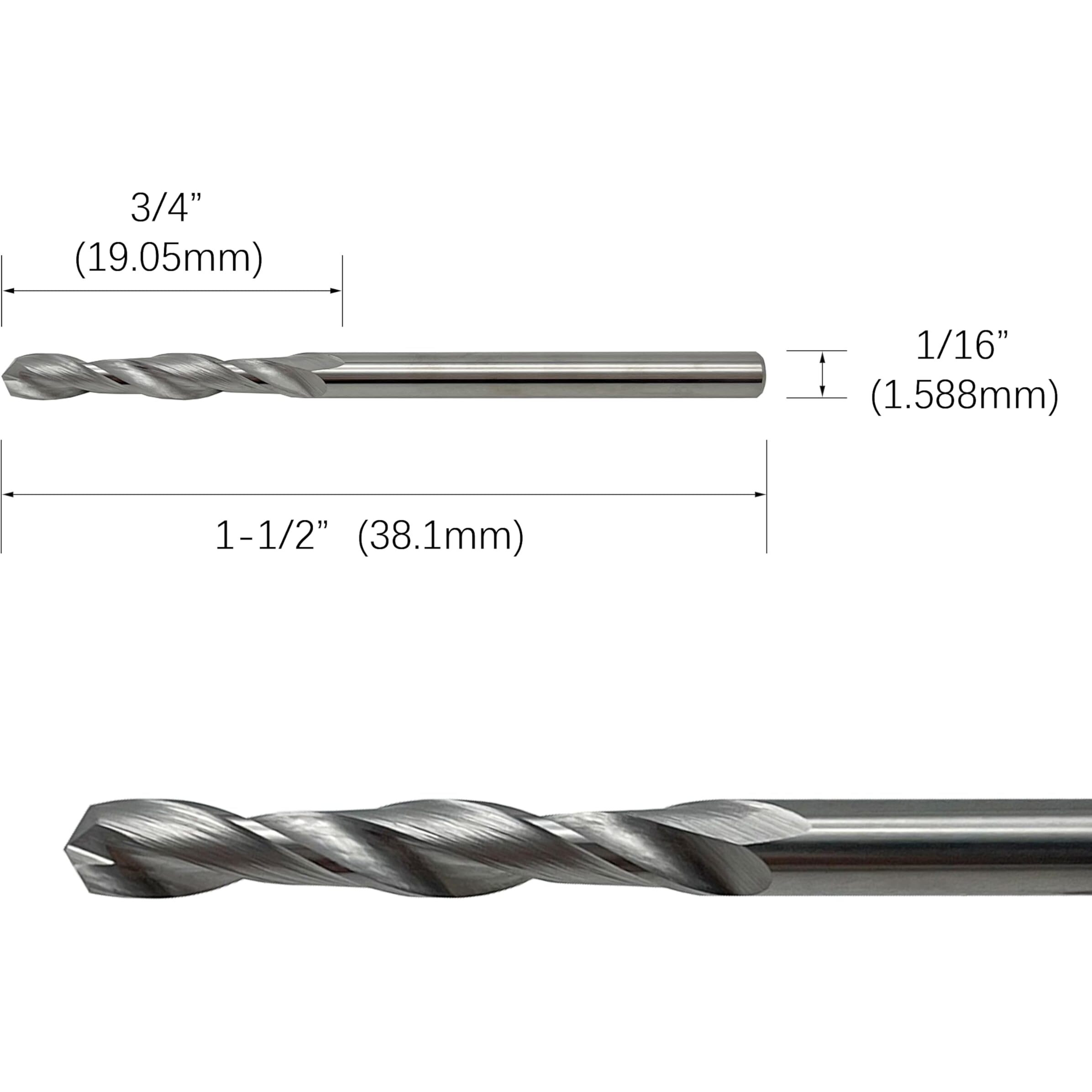 1/16"" Solid Carbide Jobber Drill Bits With Straight Shank And 118 Point Angle  Made From Tungsten Carbide Material 2-Piece