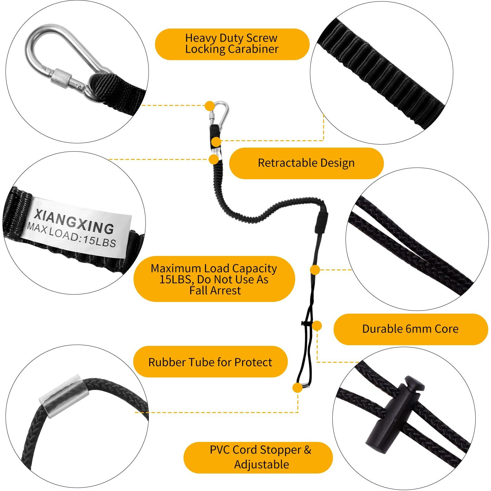 Retractable Tool Lanyard  3 Pack Safety Tool Leash With Aluminum Lock Carabiner Clip And Adjustable Loop End  Fall Protection Tough Scaffold Tether For Hand Tools/Construction/Scaffolding/Roofing