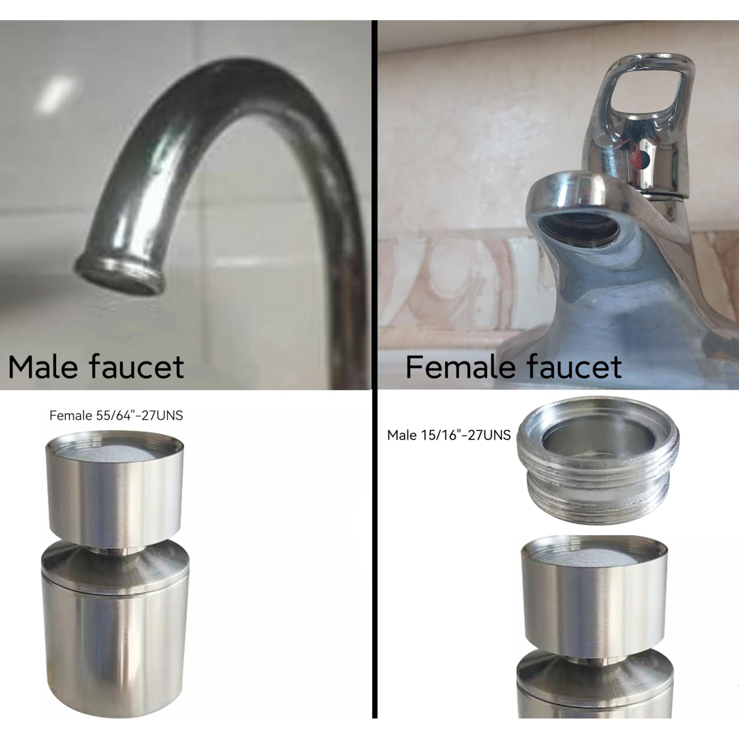 Brushed Nickel Rotate Sink Faucet Aerator.Kitchen Bathroom Faucet Nozzle Aerator Faucet Extender  360 Degree Swivel Dual Flow Sprayer For Sink Tap Head.