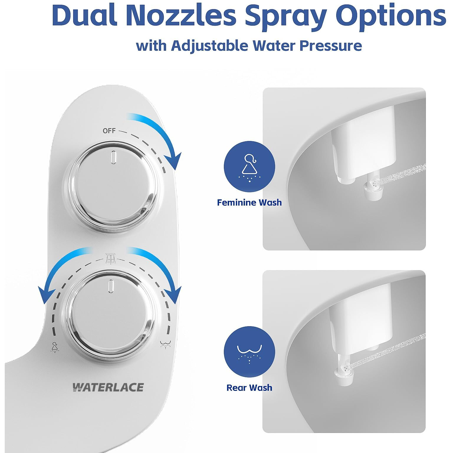 Bidet Attachment For Toilet  Self-Cleaning Dual Retractable Nozzles Bidet  Non-Electric Adjustable Water Pressure For Hygienic Rear & Feminine Wash  Easy Installation Ultra-Slim (White)