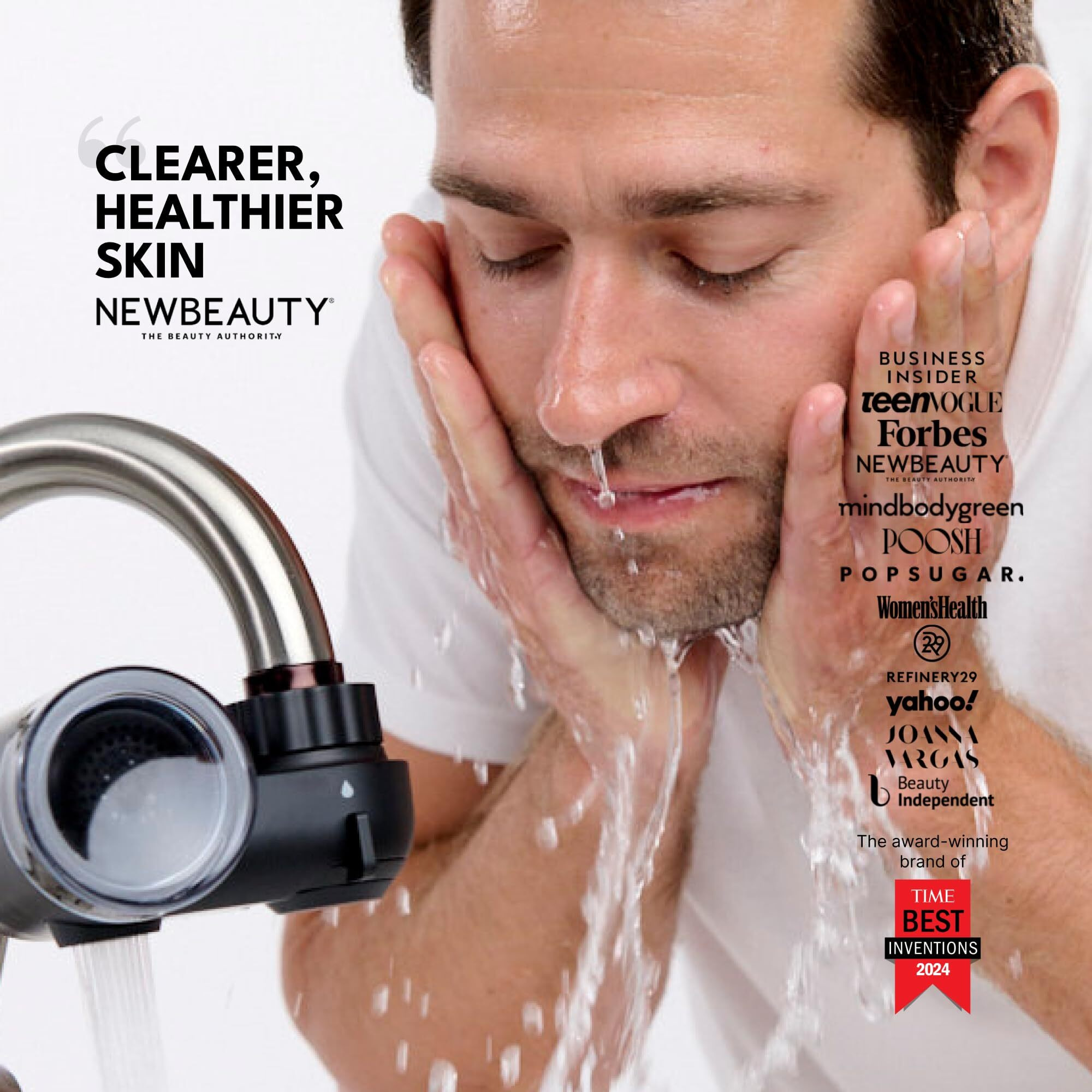 Filterbaby Skincare Filter 2.0  Bathroom Sink Filter Water Faucet For Skin Care  Clinically Tested Starter Kit  Filter W/10 Faucets Adaptors  Sink Water Filter For Skin Protection (Black)