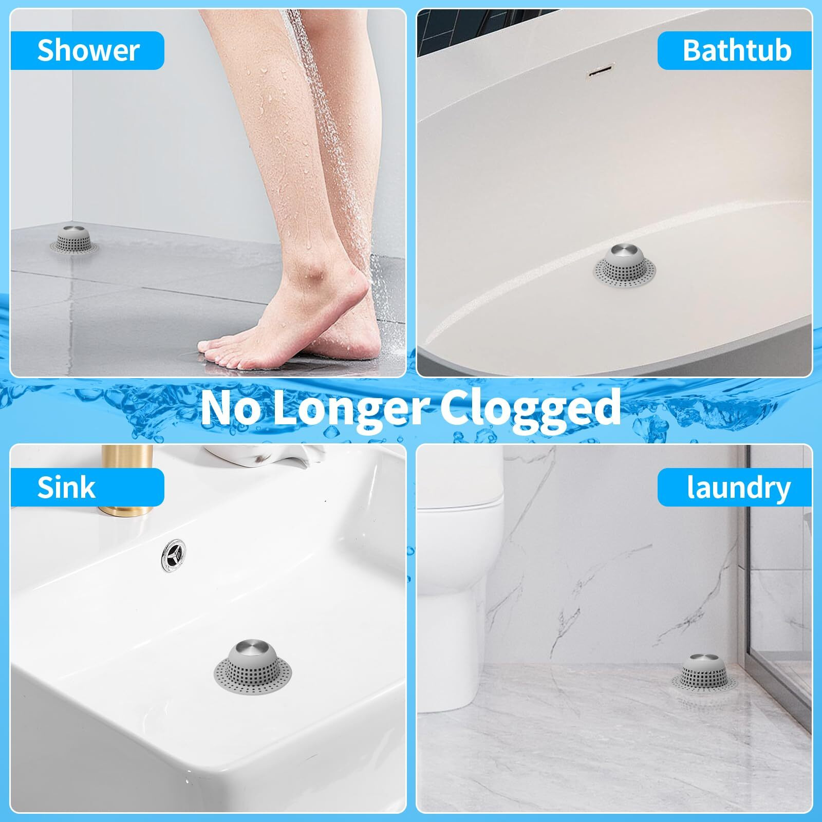 Aluvor Shower Drain Hair Catcher  Bathtub Drain Cover Foldable Silicone Shower & Tub Protector For Pop-Up & Regular Drains