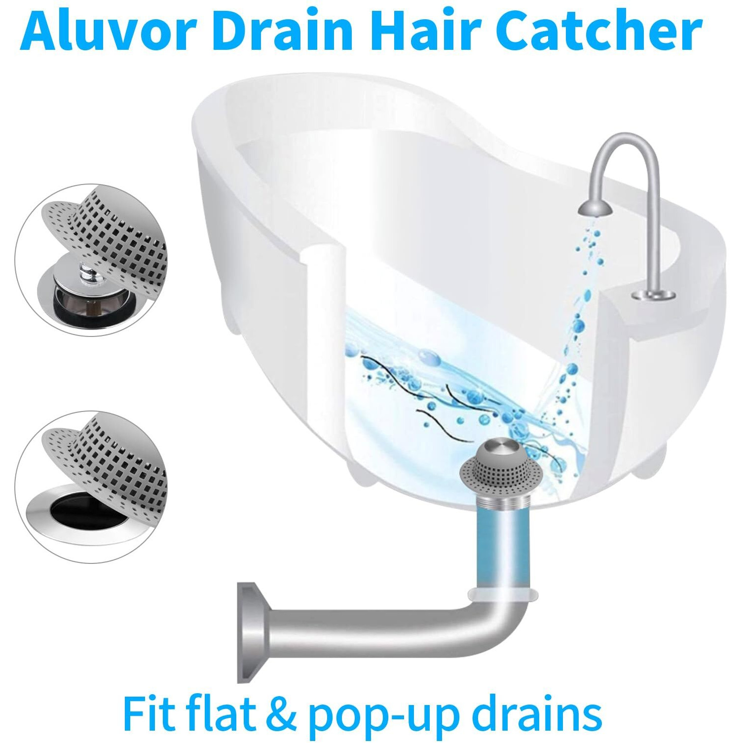 Aluvor Shower Drain Hair Catcher  Bathtub Drain Cover Foldable Silicone Shower & Tub Protector For Pop-Up & Regular Drains