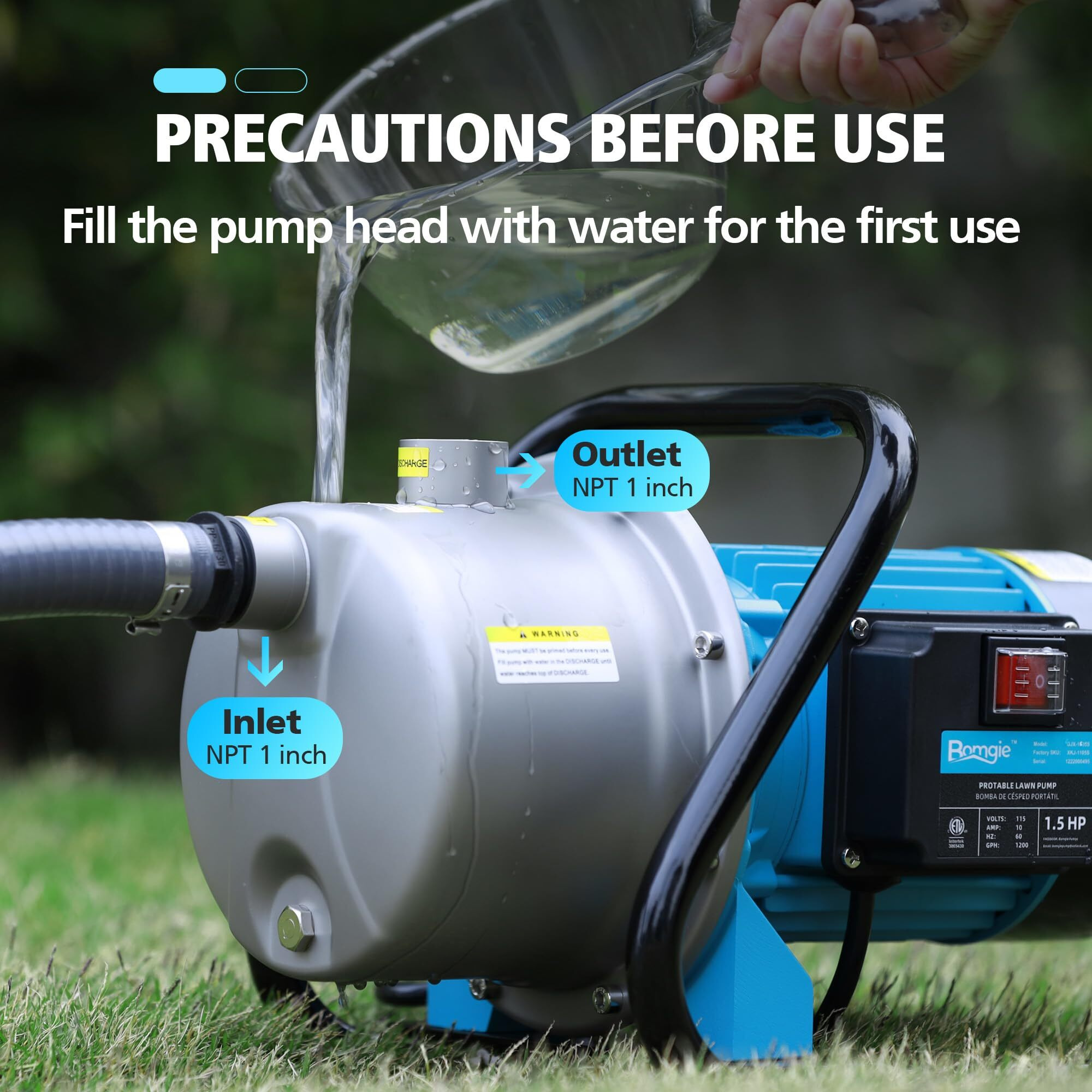 Bomgie 1.5Hp Portable Water Transfer Garden Pump 1200Gph Shallow Jet Well Pump Draining Irrigation Lawn Fountain Booster Pump For Water Removal