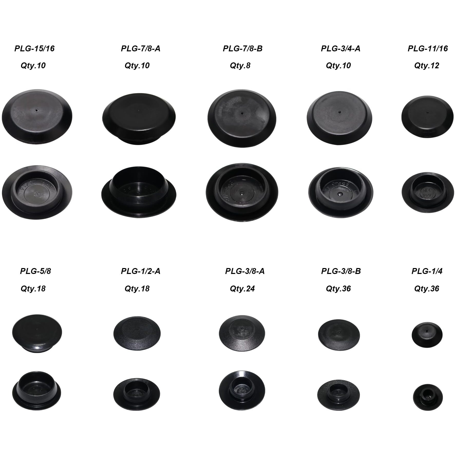 182Pcs Auto Body Black Plastic Hole Plug Button And Flush Mount Sheet Metal Plug Assortment Kit Fit Hole Sizes 1/4  3/8  1/2  5/8  11/16  3/4  7/8  15/16 Inch Hole Cap Assorted Set