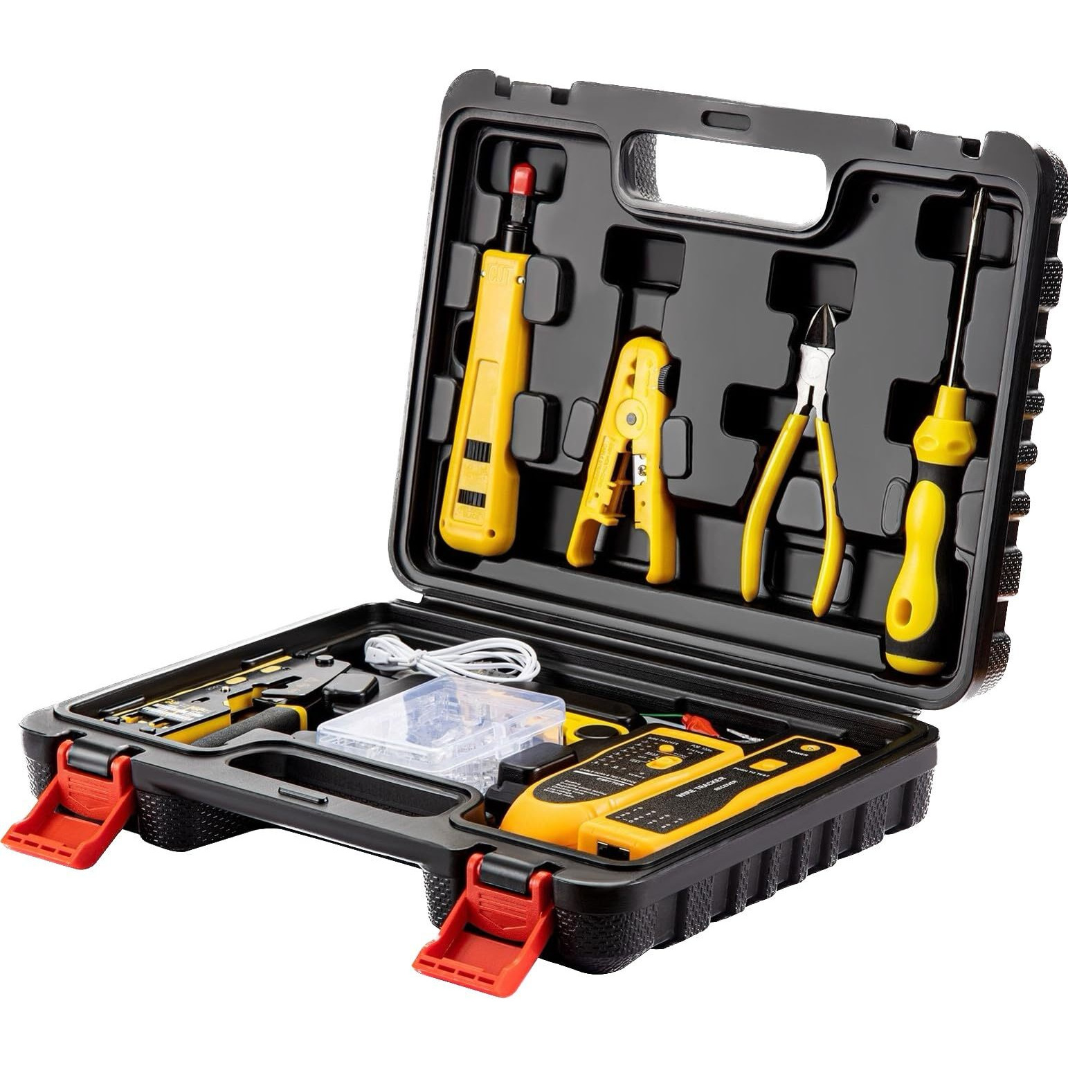 Dasxskj Pass Through Rj45 Crimp Tool Kit  Network Tool Kit  Ethernet Crimper Cat6 Cat5E Cat5 Crimping Tool With Wire Tracker  110/88 Punchdown Tool  Cat6 Pass Through Connectors  Wire Stripper