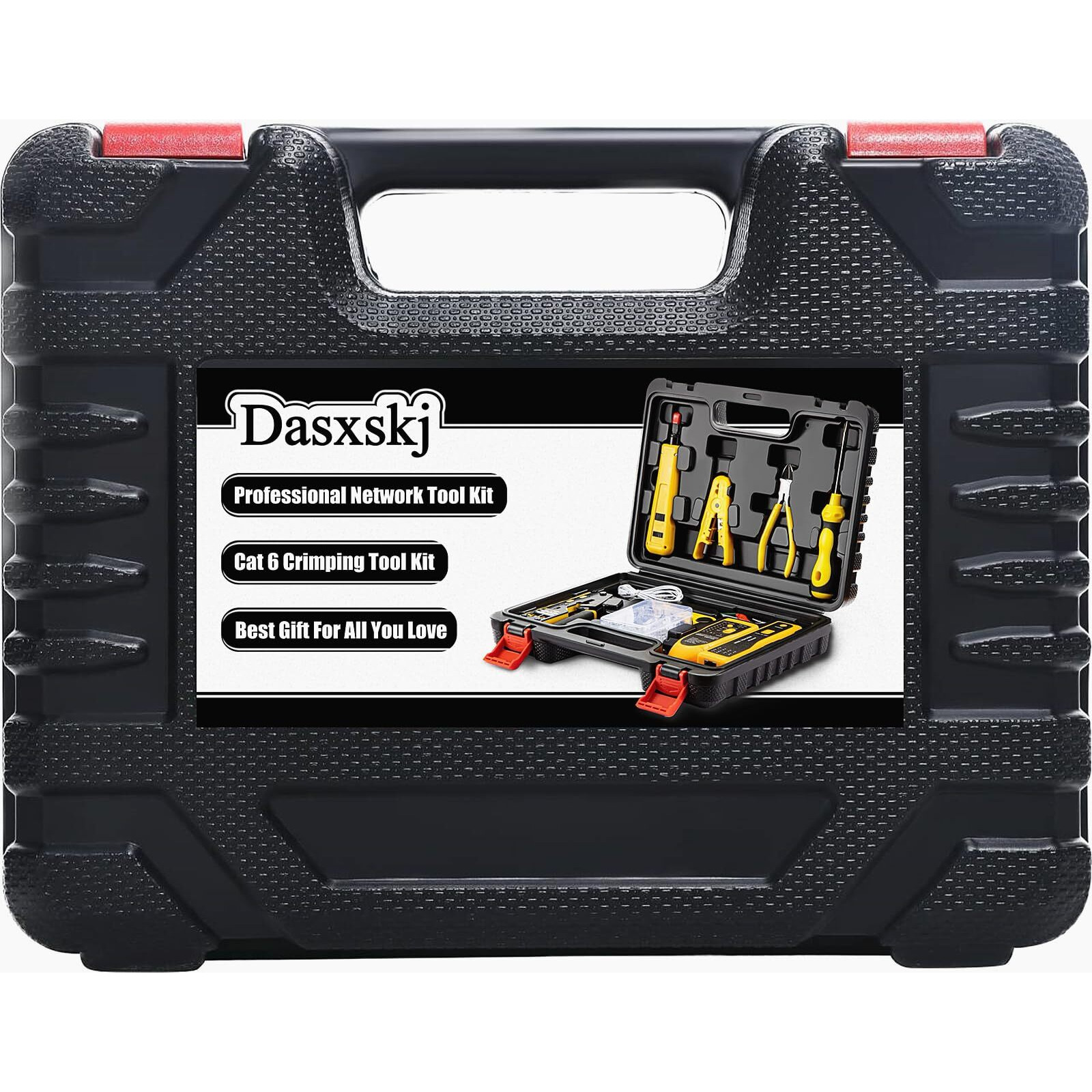 Dasxskj Pass Through Rj45 Crimp Tool Kit  Network Tool Kit  Ethernet Crimper Cat6 Cat5E Cat5 Crimping Tool With Wire Tracker  110/88 Punchdown Tool  Cat6 Pass Through Connectors  Wire Stripper