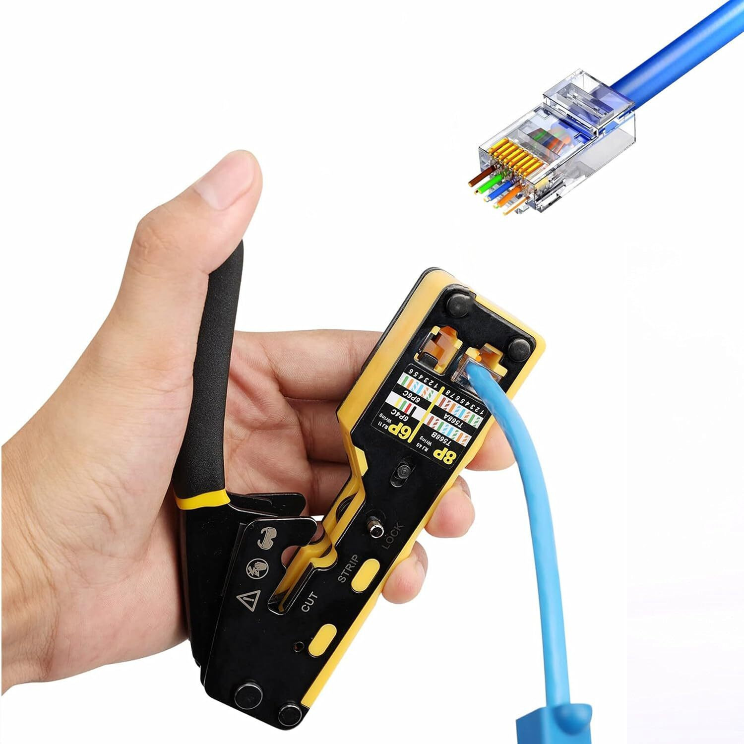 Dasxskj Pass Through Rj45 Crimp Tool Kit  Network Tool Kit  Ethernet Crimper Cat6 Cat5E Cat5 Crimping Tool With Wire Tracker  110/88 Punchdown Tool  Cat6 Pass Through Connectors  Wire Stripper